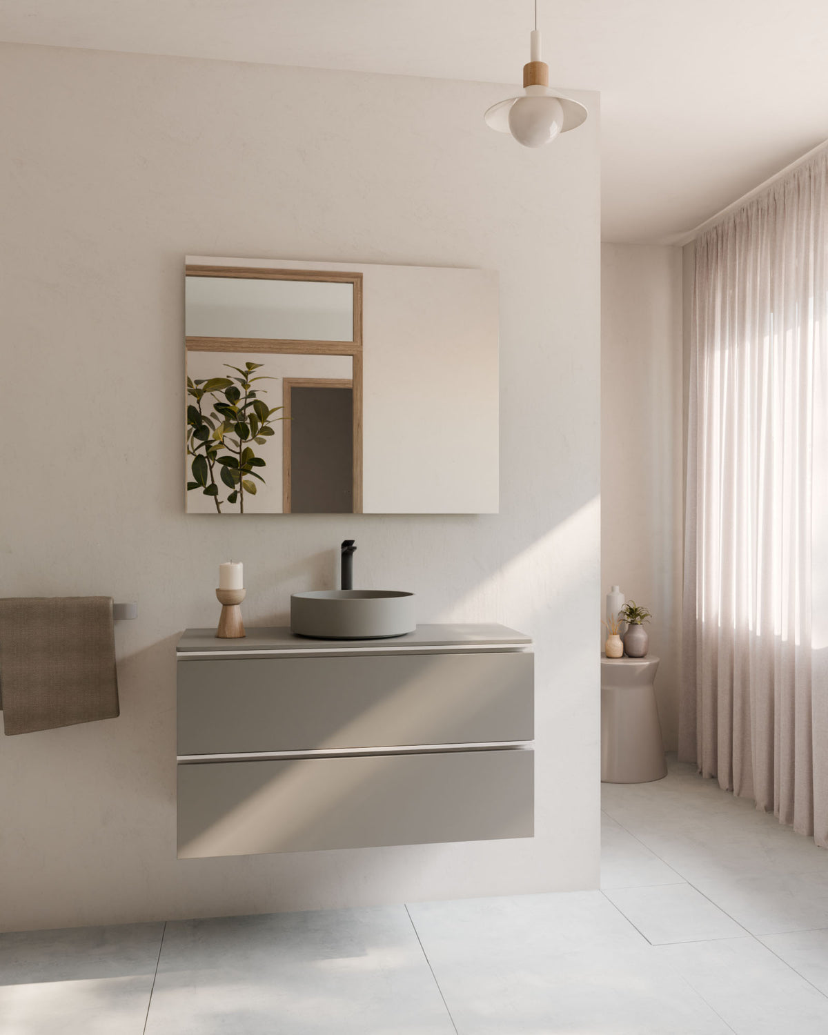 Ronda 2 tiroirs Quartz Blanc – avec plan de travail Quartz, vue de face