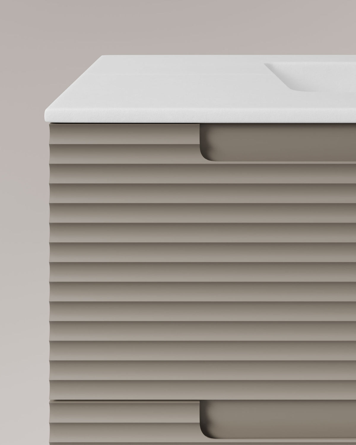 Kairo 2 cajones cuarzo – con lavabo integrado Toren Blanco, Faldón 2 cm, sin agujero de grifo, vista de detalle