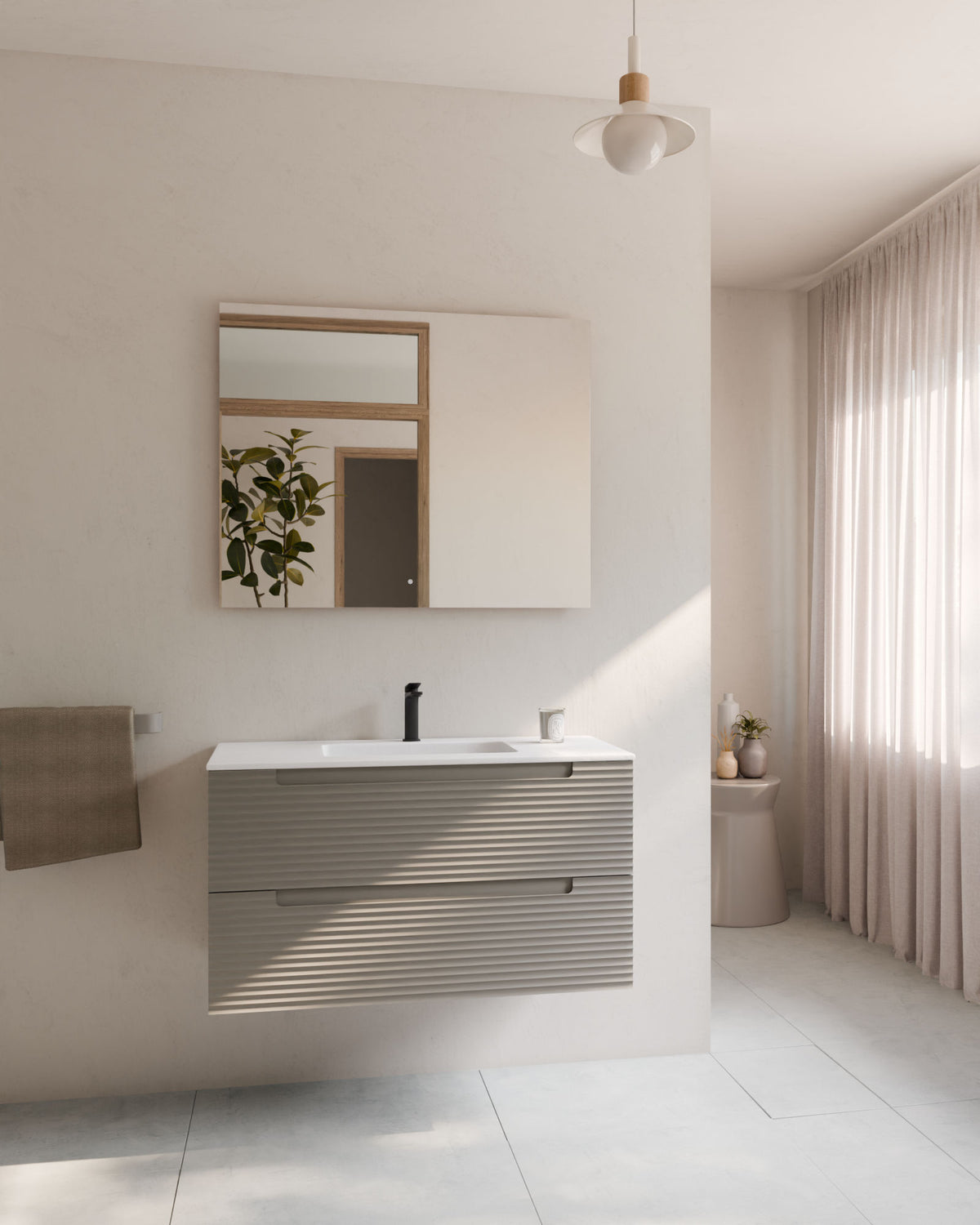 Kairo 2 cajones cuarzo – con lavabo integrado Toren Blanco, Faldón 2 cm, con agujero de grifo, vista frontal