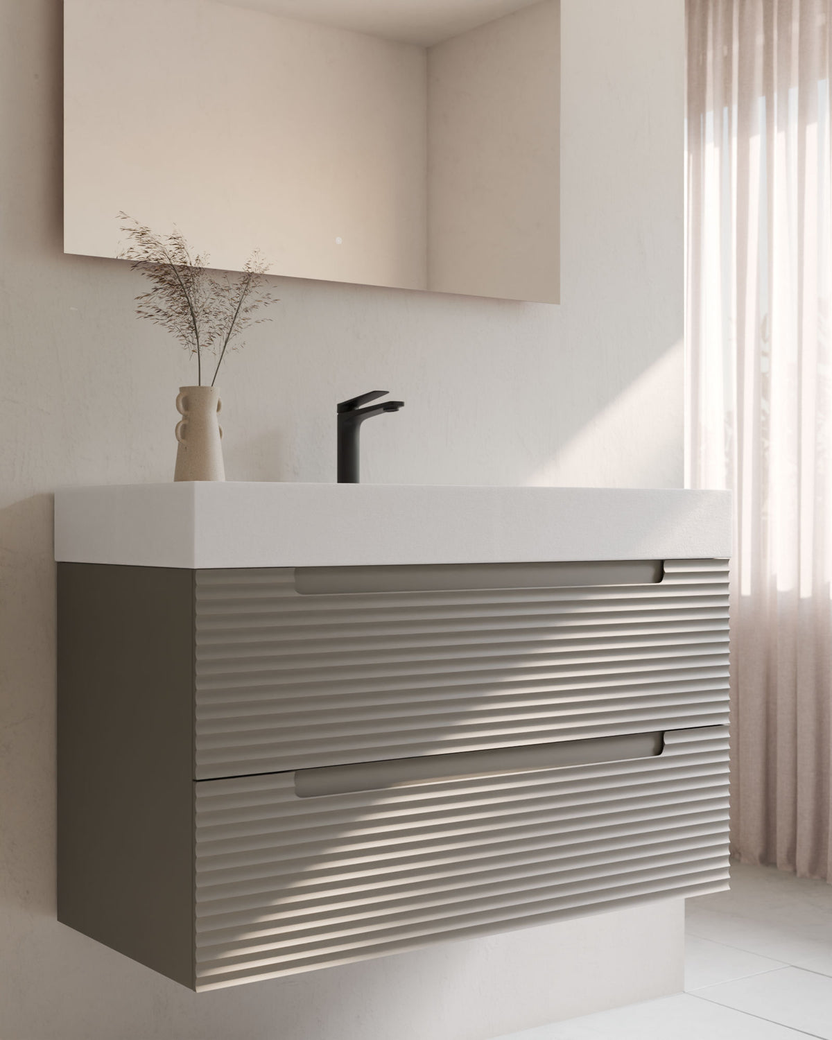 Kairo 2 cajones cuarzo – con lavabo integrado Toren Blanco, Faldón 10 cm, con agujero de grifo, primer plano