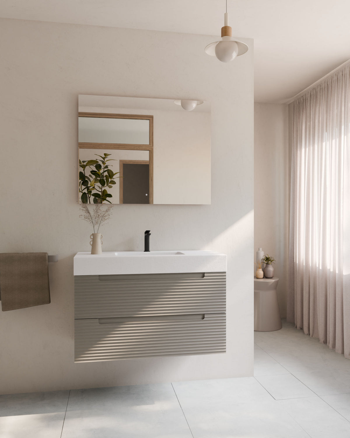 Kairo 2 cajones cuarzo – con lavabo integrado Toren Blanco, Faldón 10 cm, con agujero de grifo, vista frontal