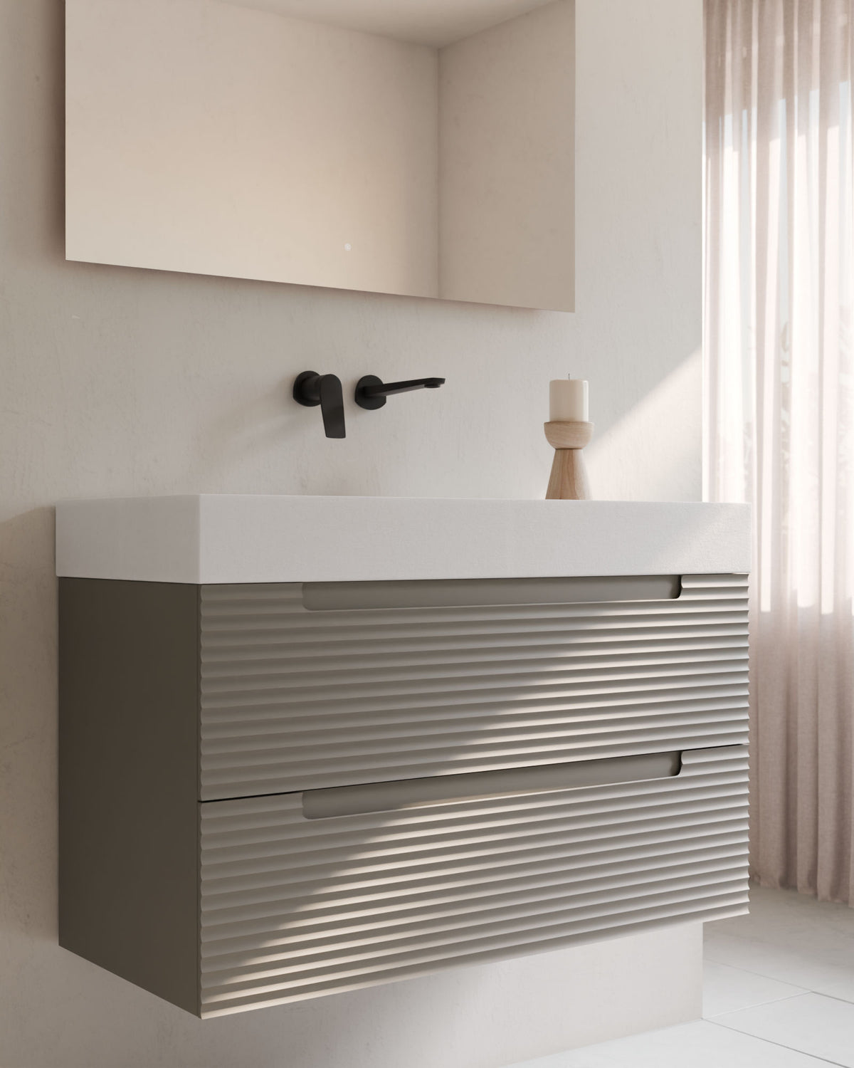 Kairo 2 cajones cuarzo – con lavabo integrado Toren Blanco, Faldón 10 cm, sin agujero de grifo, primer plano