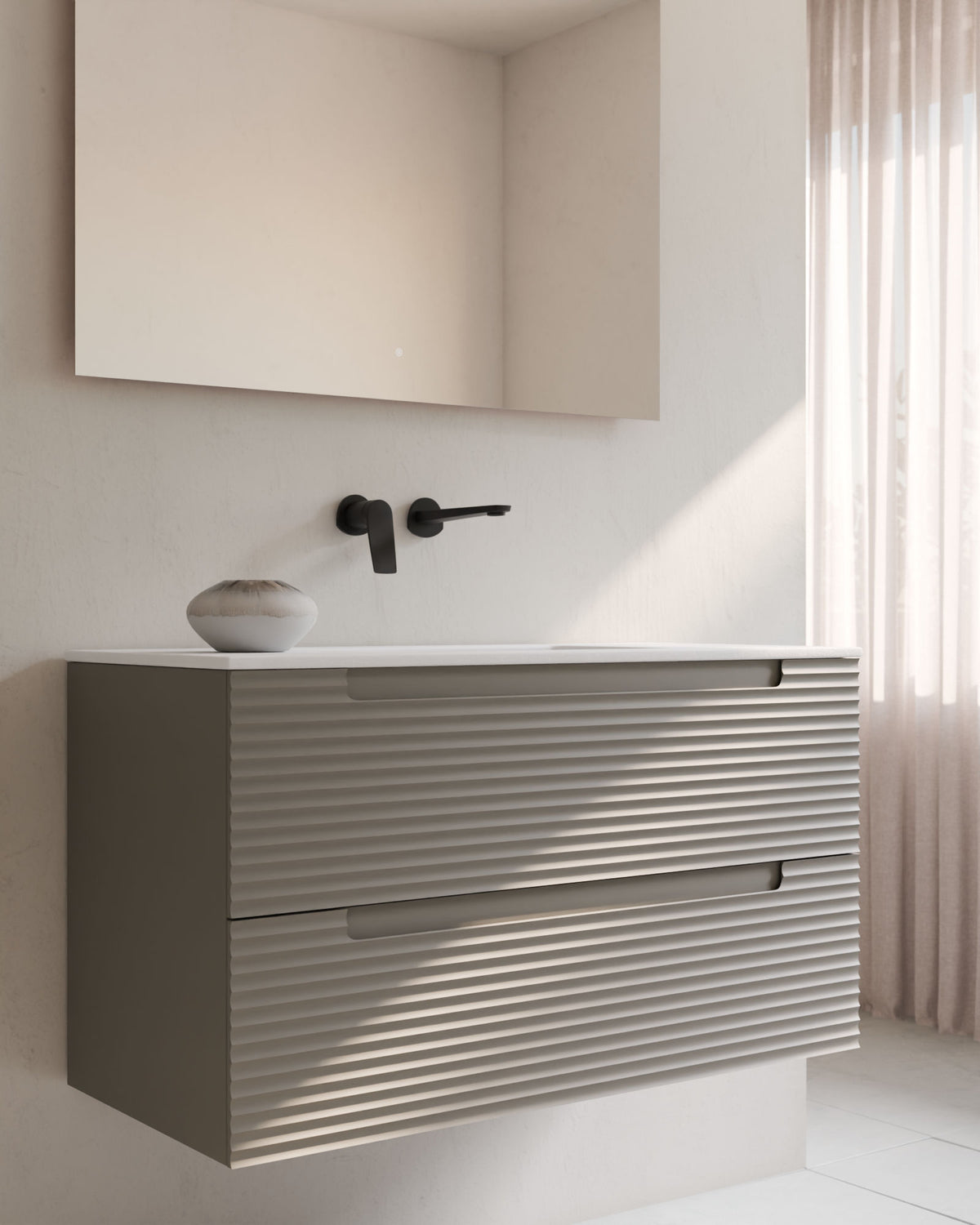 Kairo 2 cajones cuarzo – con lavabo integrado Toren Blanco, Faldón 2 cm, sin agujero de grifo, primer plano
