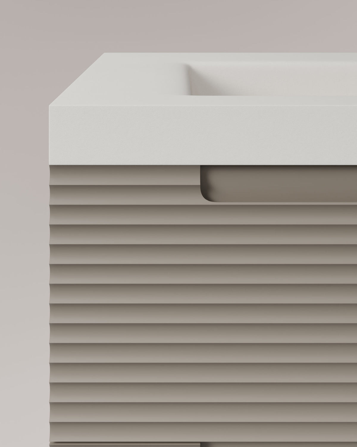 Kairo 2 cajones cuarzo – con lavabo integrado Ardelia Blanco, Faldón 6 cm, con agujero de grifo, vista de detalle