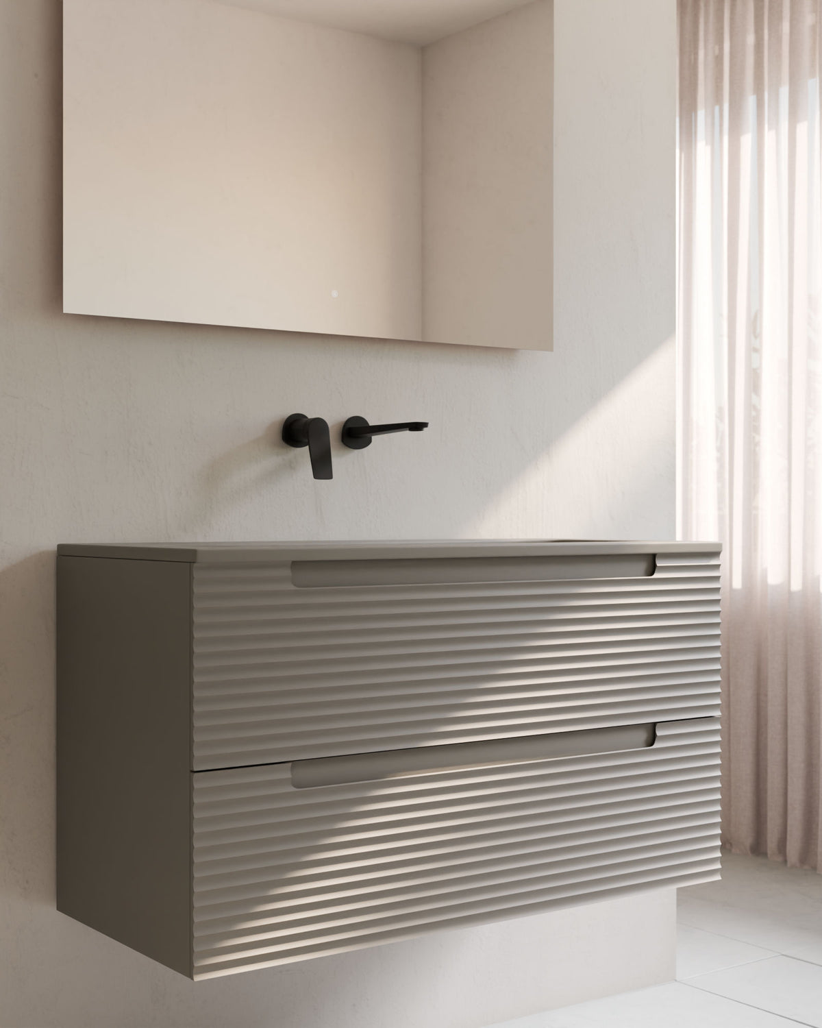 Kairo 2 cajones cuarzo – con lavabo integrado Meira Cuarzo, Faldón 2 cm, sin agujero de grifo, primer plano