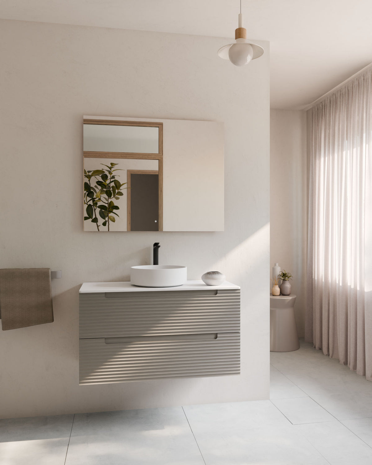 Kairo 2 cajones cuarzo – con encimera Blanco, vista frontal