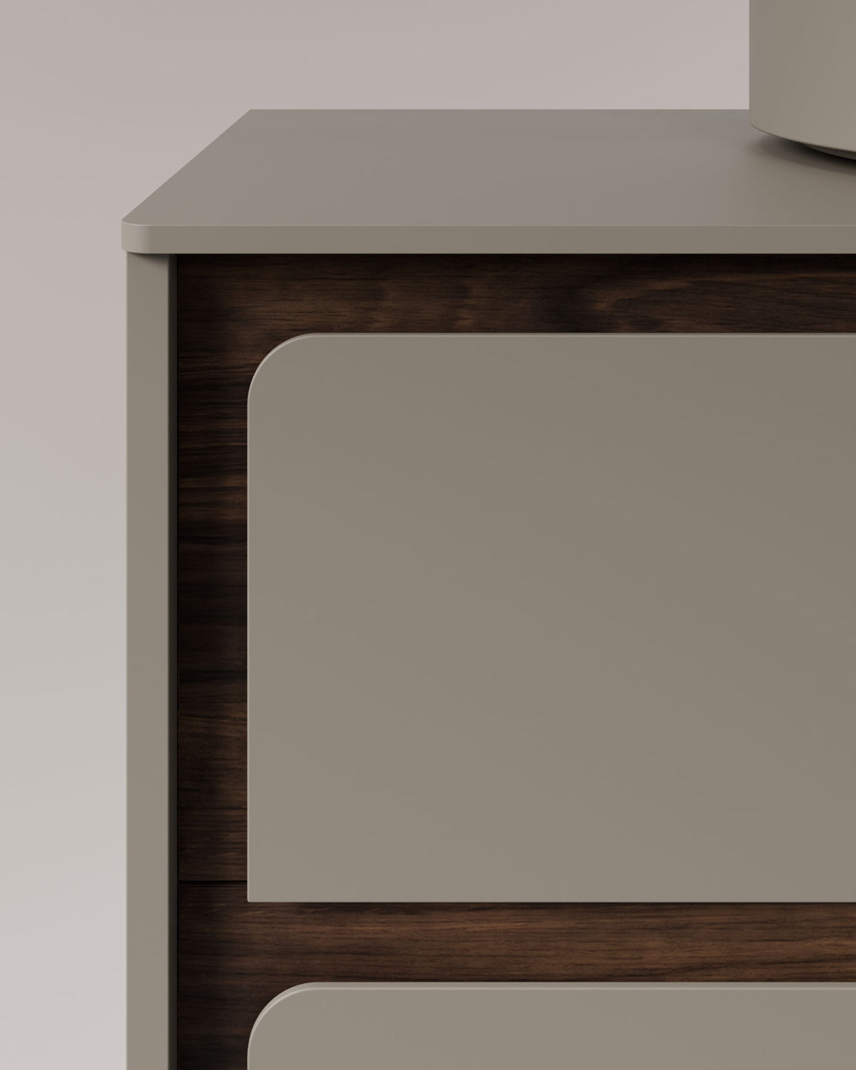 Cyra 2 tiroirs Quartz Noyer – avec plan de travail Quartz, vue de détail