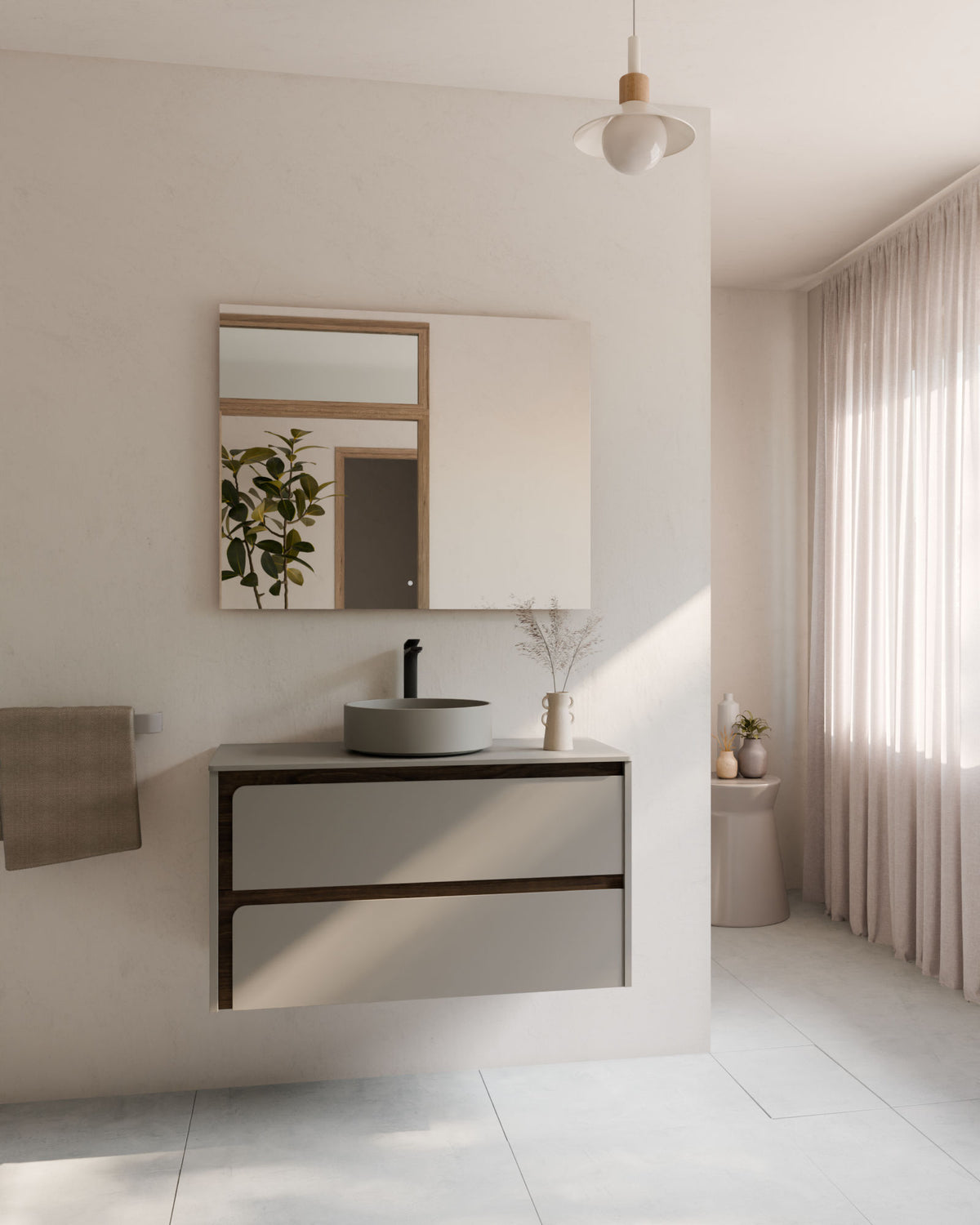 Cyra 2 tiroirs Quartz Noyer – avec plan de travail Quartz, vue de face