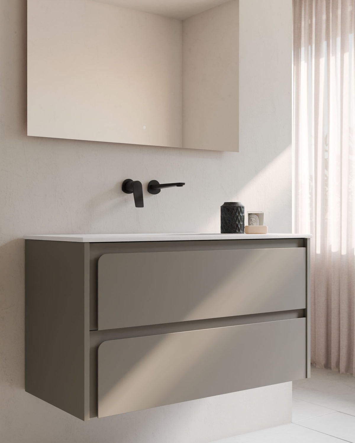 Cyra 2 cajones cuarzo cuarzo – con lavabo integrado Toren Blanco, Faldón 2 cm, sin agujero de grifo, primer plano