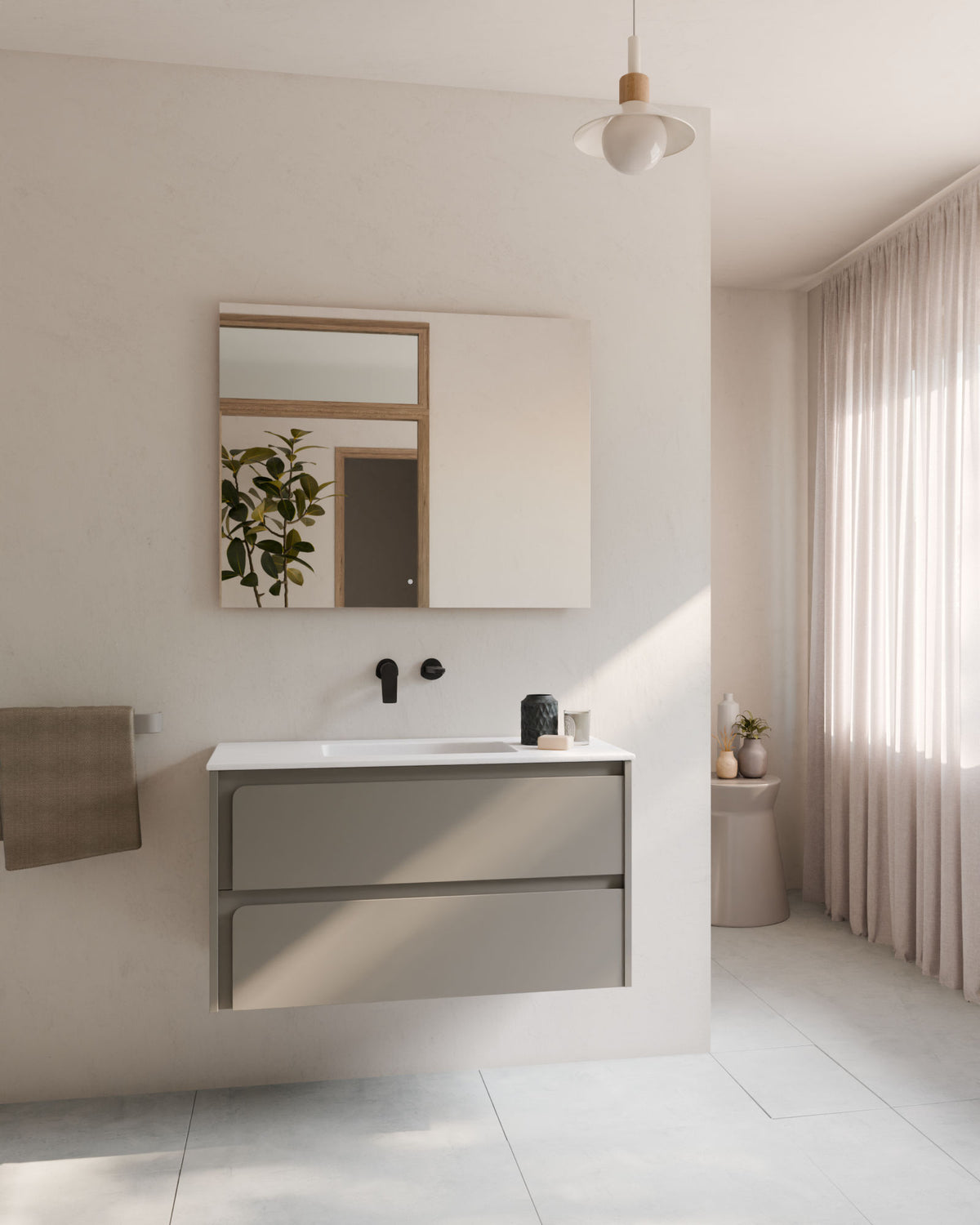 Cyra 2 cajones cuarzo cuarzo – con lavabo integrado Toren Blanco, Faldón 2 cm, sin agujero de grifo, vista frontal