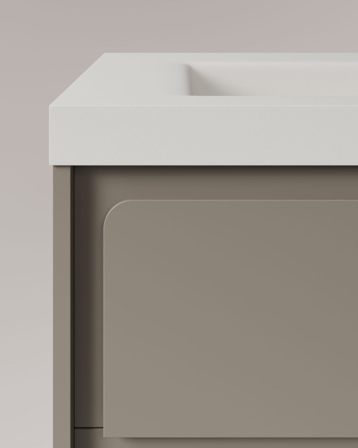 Cyra 2 cajones cuarzo cuarzo – con lavabo integrado Ardelia Blanco, Faldón 6 cm, con agujero de grifo, vista de detalle