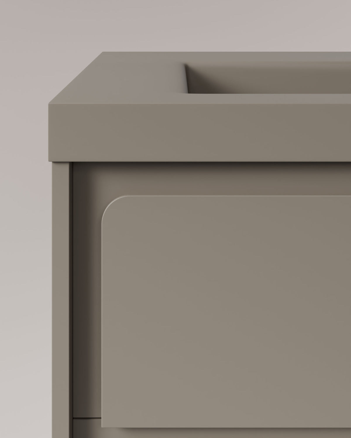 Cyra 2 cajones cuarzo cuarzo – con lavabo integrado Ardelia Cuarzo, Faldón 6 cm, con agujero de grifo, vista de detalle