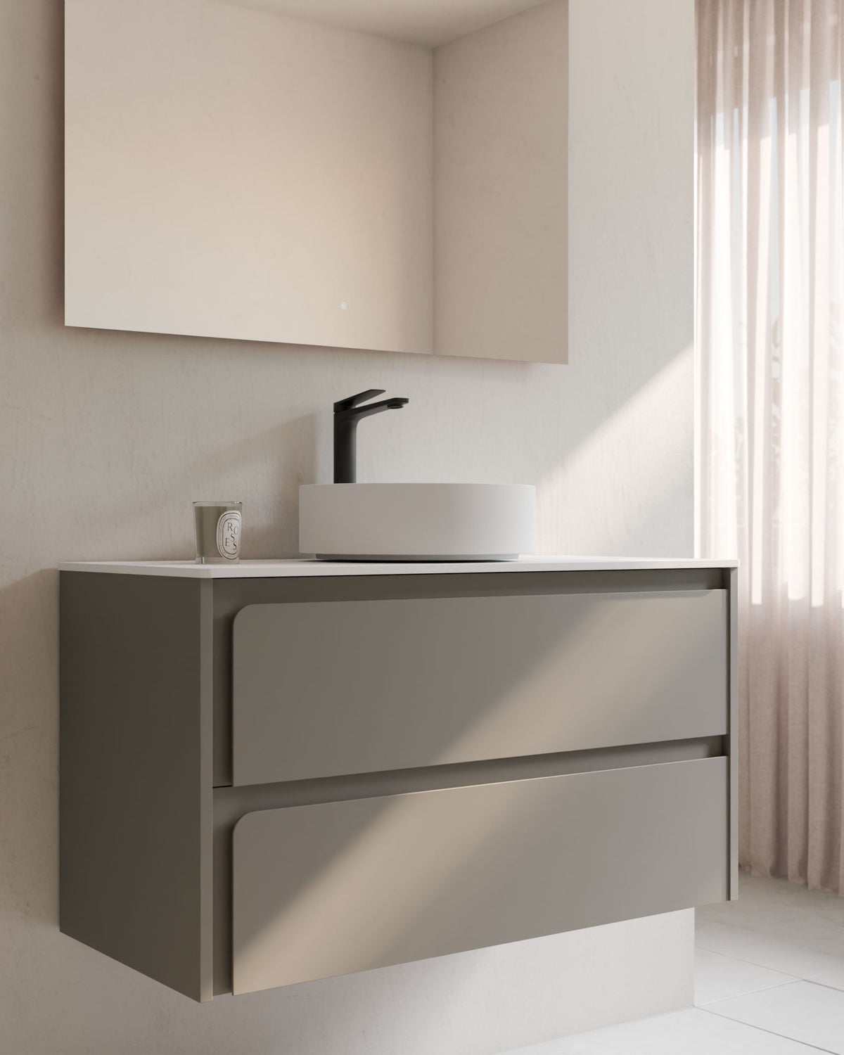 Cyra 2 cajones cuarzo cuarzo – con encimera Blanco, primer plano