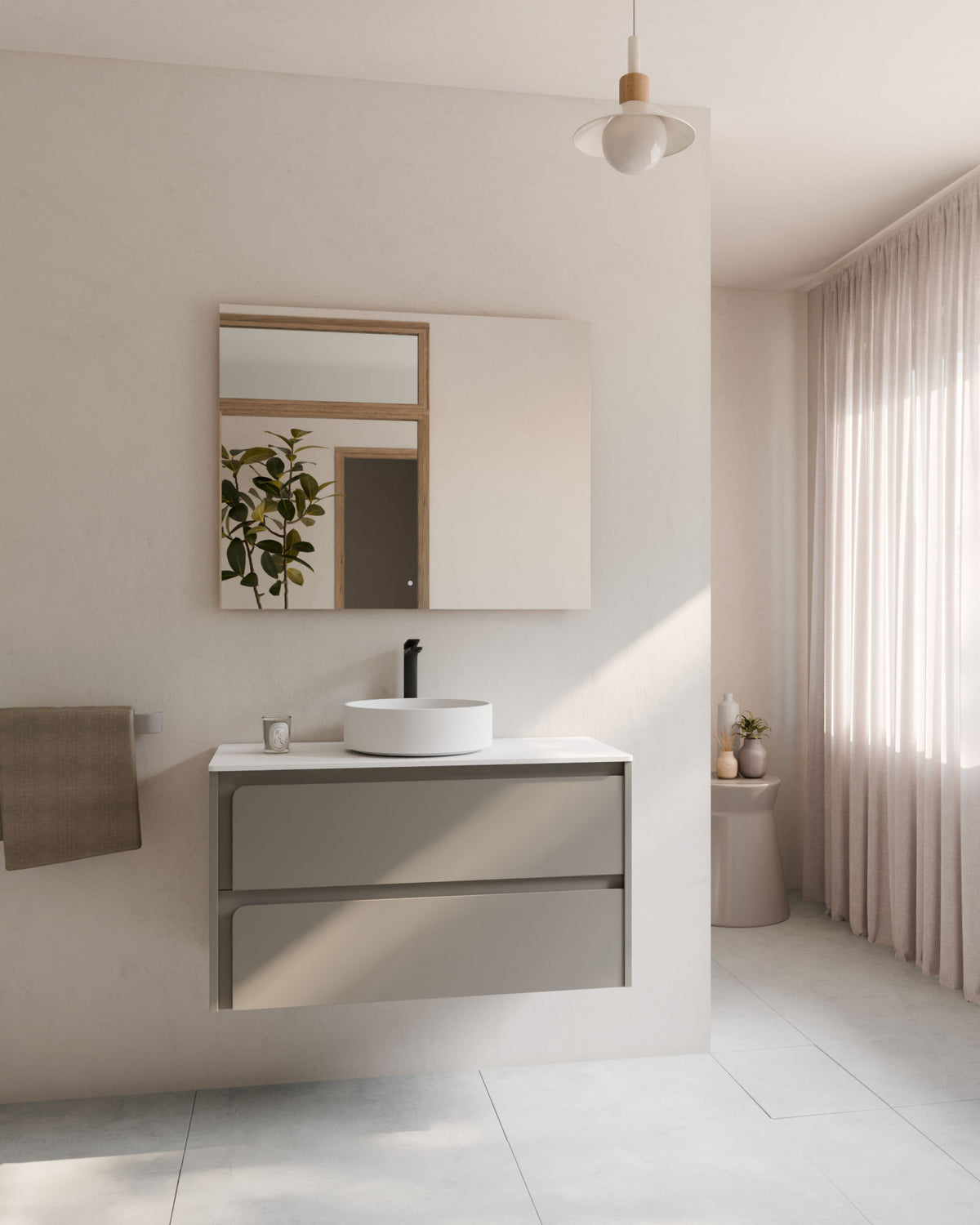 Cyra 2 cajones cuarzo cuarzo – con encimera Blanco, vista frontal
