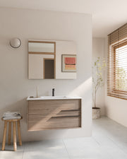 Marel 2 cajones roble ahumado grafito – con lavabo integrado Toren Blanco, Faldón 2 cm, con agujero de grifo, vista frontal