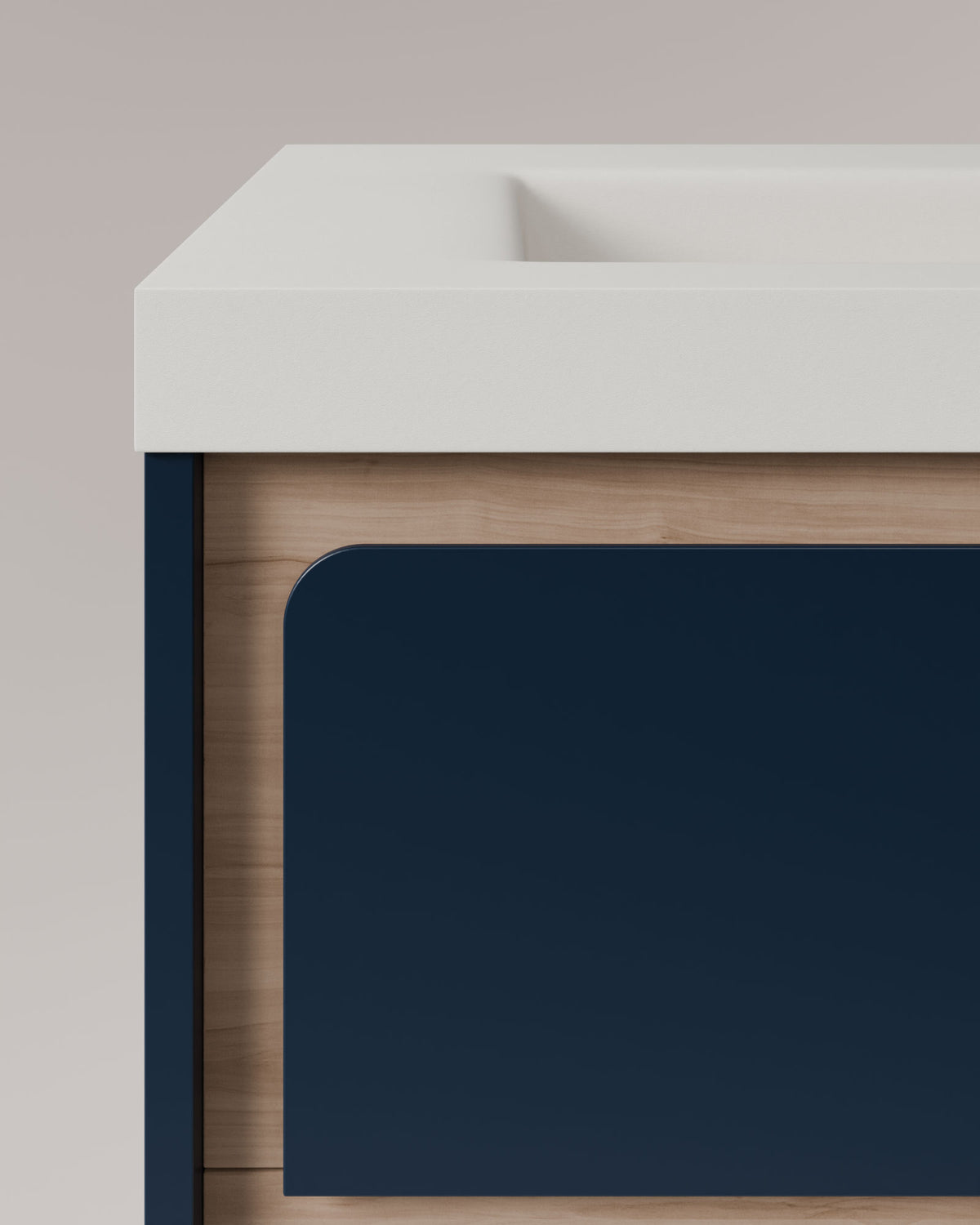 Cyra 2 cajones zafiro roble marfil – con lavabo integrado Ardelia Blanco, Faldón 6 cm, con agujero de grifo, vista de detalle