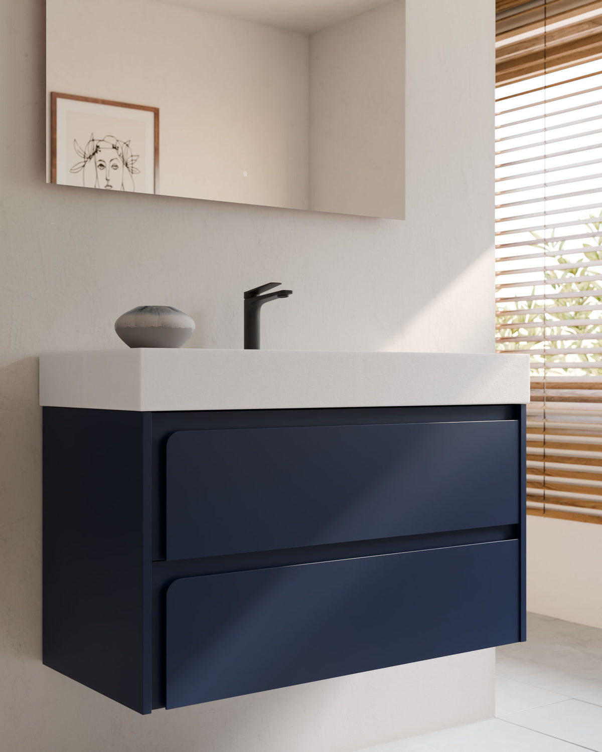 Cyra 2 cajones zafiro zafiro – con lavabo integrado Toren Blanco, Faldón 10 cm, con agujero de grifo, primer plano