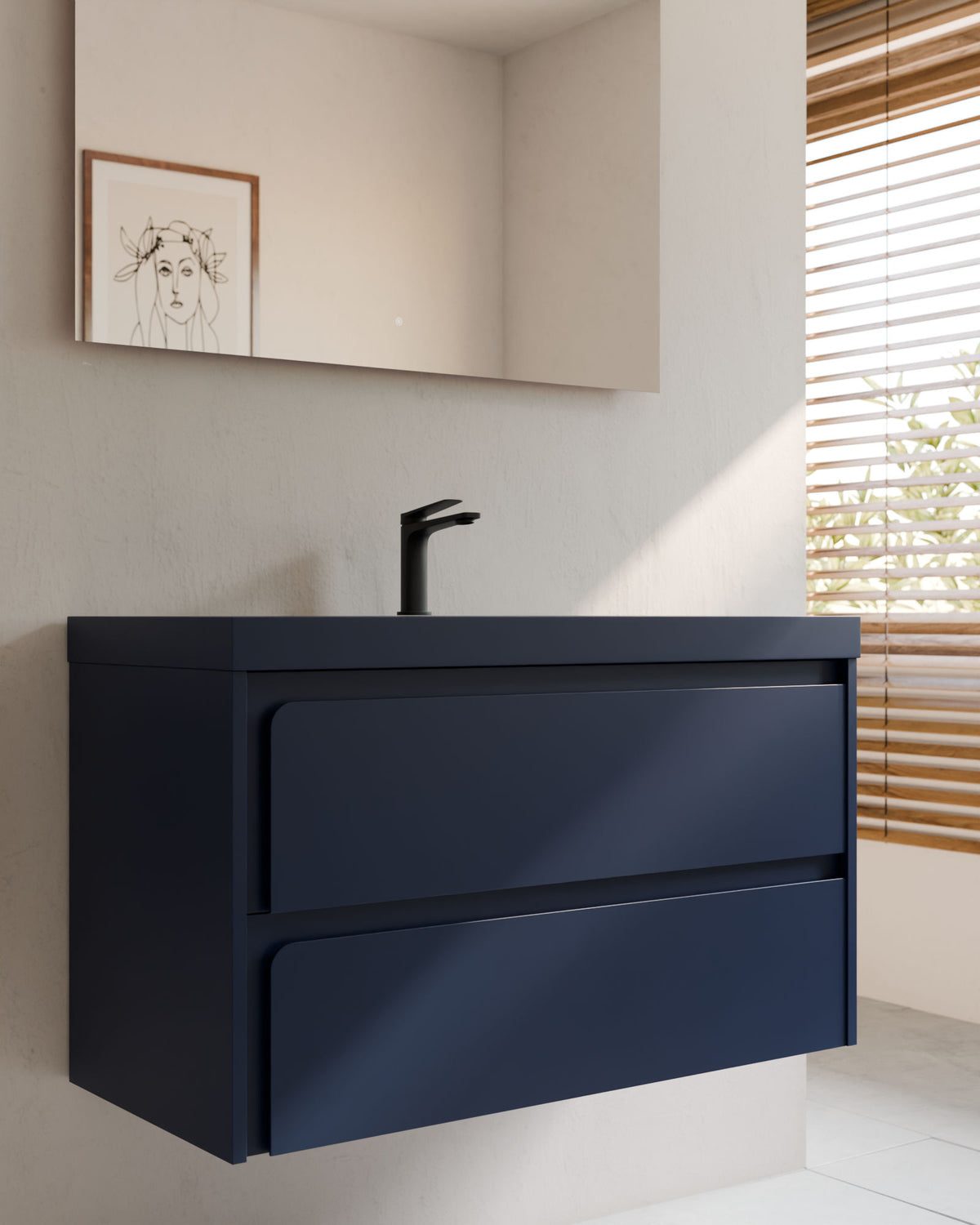 Cyra 2 cajones zafiro zafiro – con lavabo integrado Ardelia Zafiro, Faldón 6 cm, con agujero de grifo, primer plano