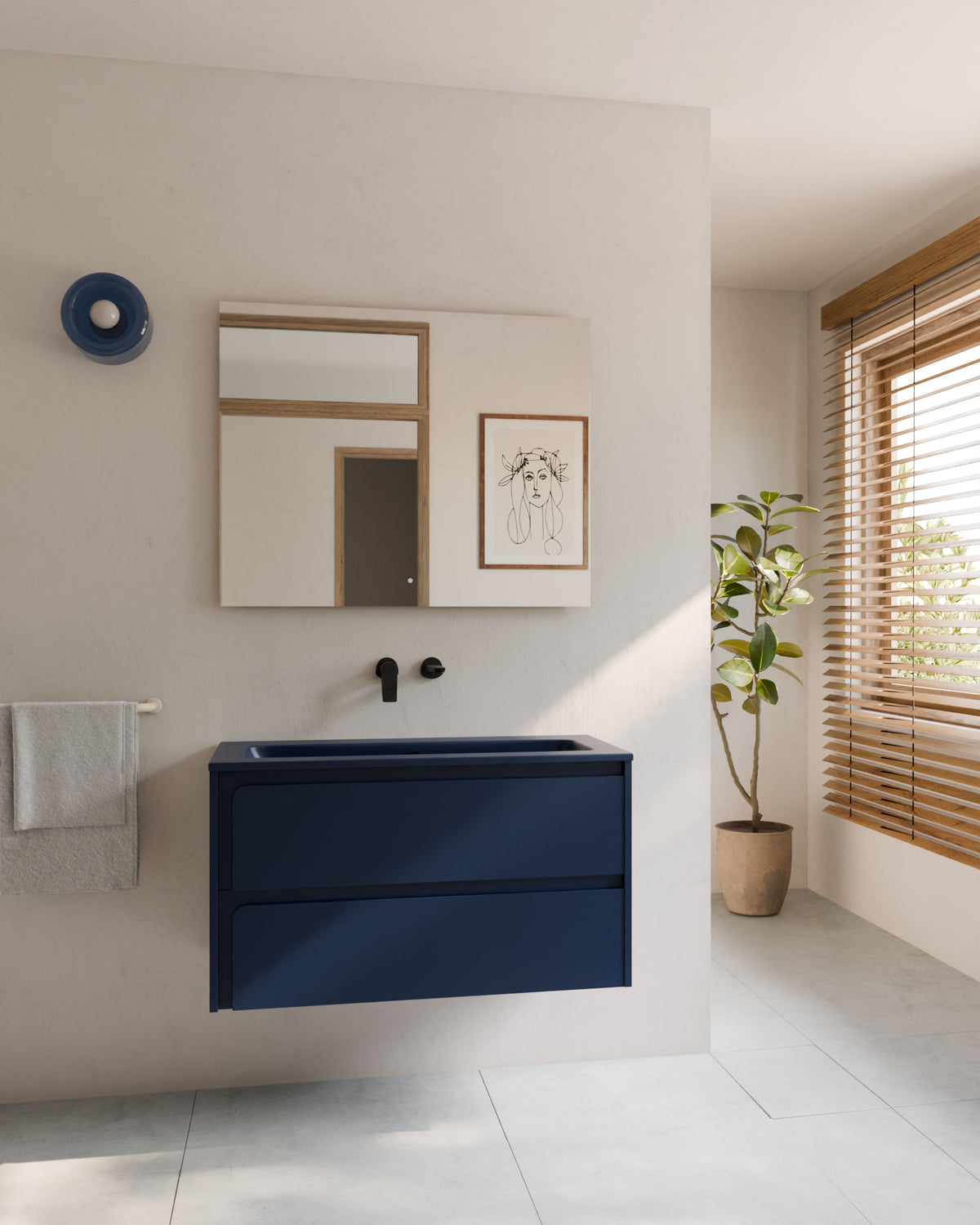 Cyra 2 cajones zafiro zafiro – con lavabo integrado Meira Zafiro, Faldón 2 cm, sin agujero de grifo, vista frontal