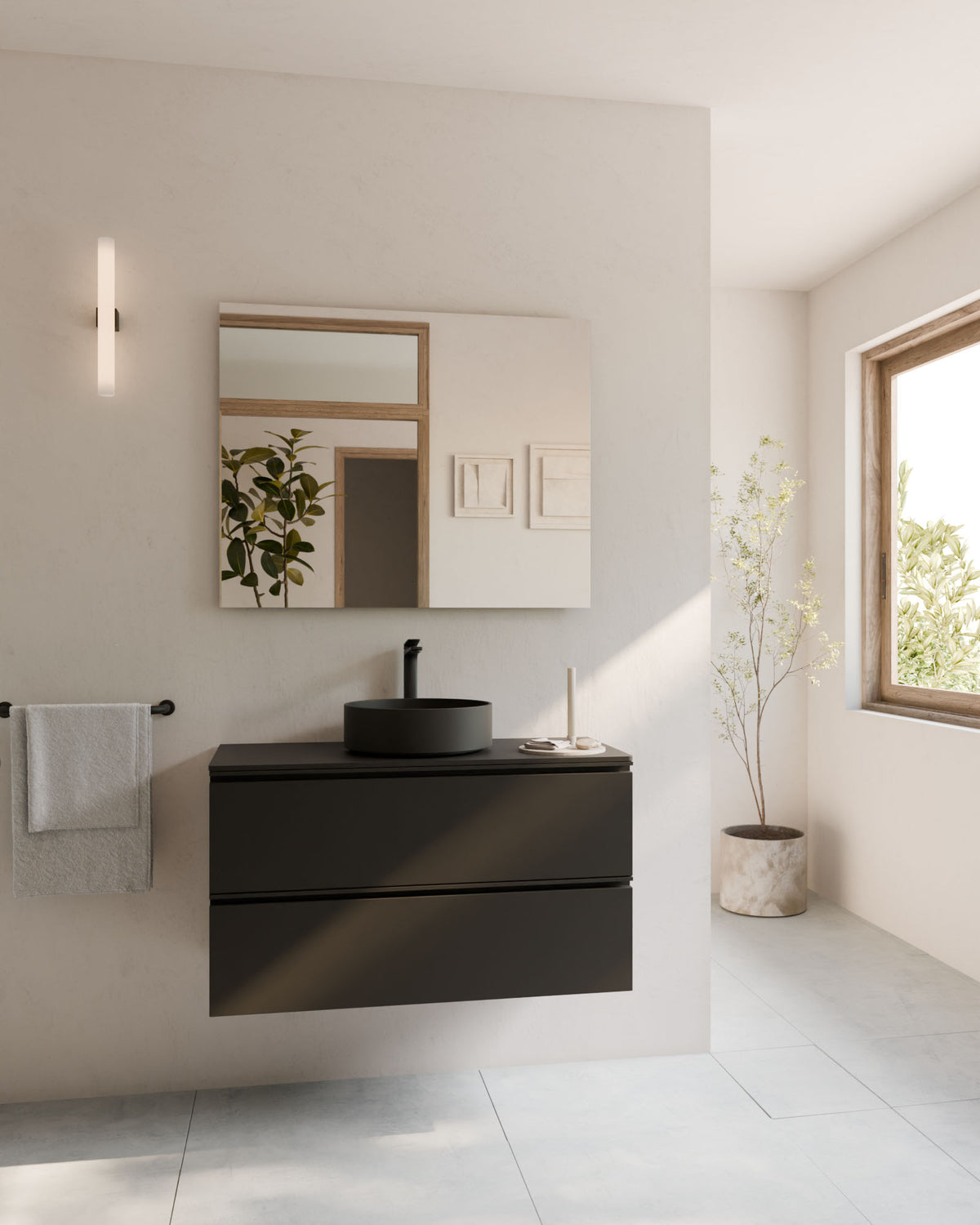 Ronda 2 Schubladen Schwarz Schwarz – mit Arbeitsplatte Schwarz, Frontansicht