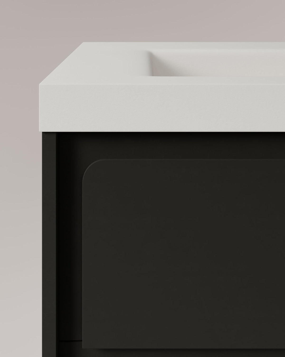 Cyra 2 cajones negro negro – con lavabo integrado Ardelia Blanco, Faldón 6 cm, con agujero de grifo, vista de detalle
