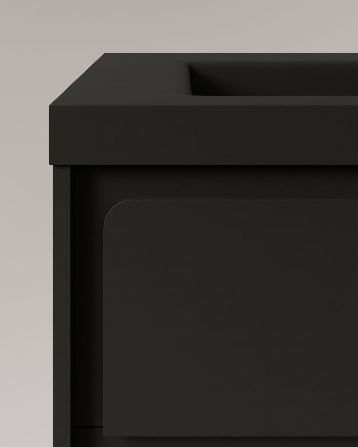 Cyra 2 cajones negro negro – con lavabo integrado Ardelia Negro, Faldón 6 cm, con agujero de grifo, vista de detalle