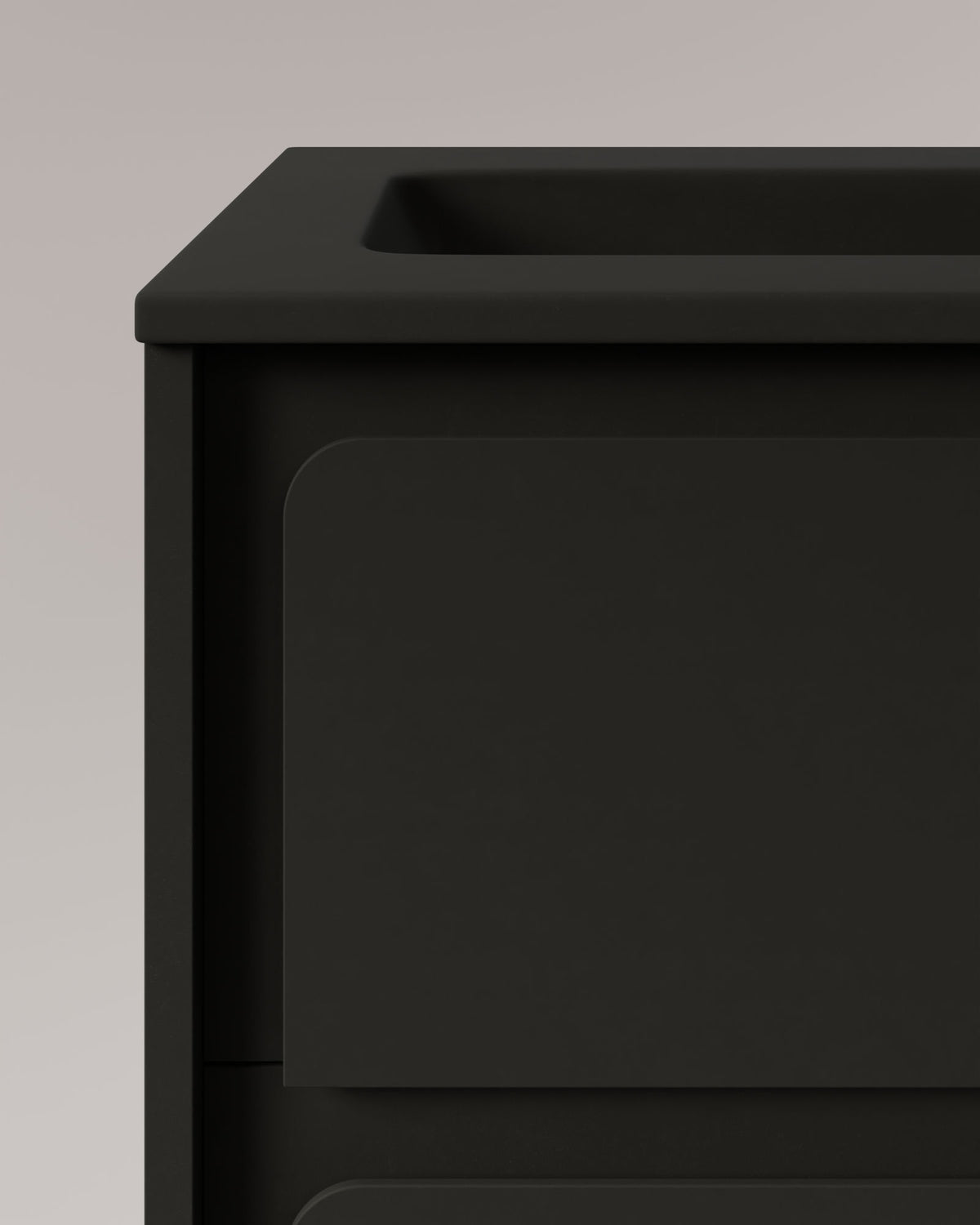 Cyra 2 cajones negro negro – con lavabo integrado Meira Negro, Faldón 2 cm, con agujero de grifo, vista de detalle