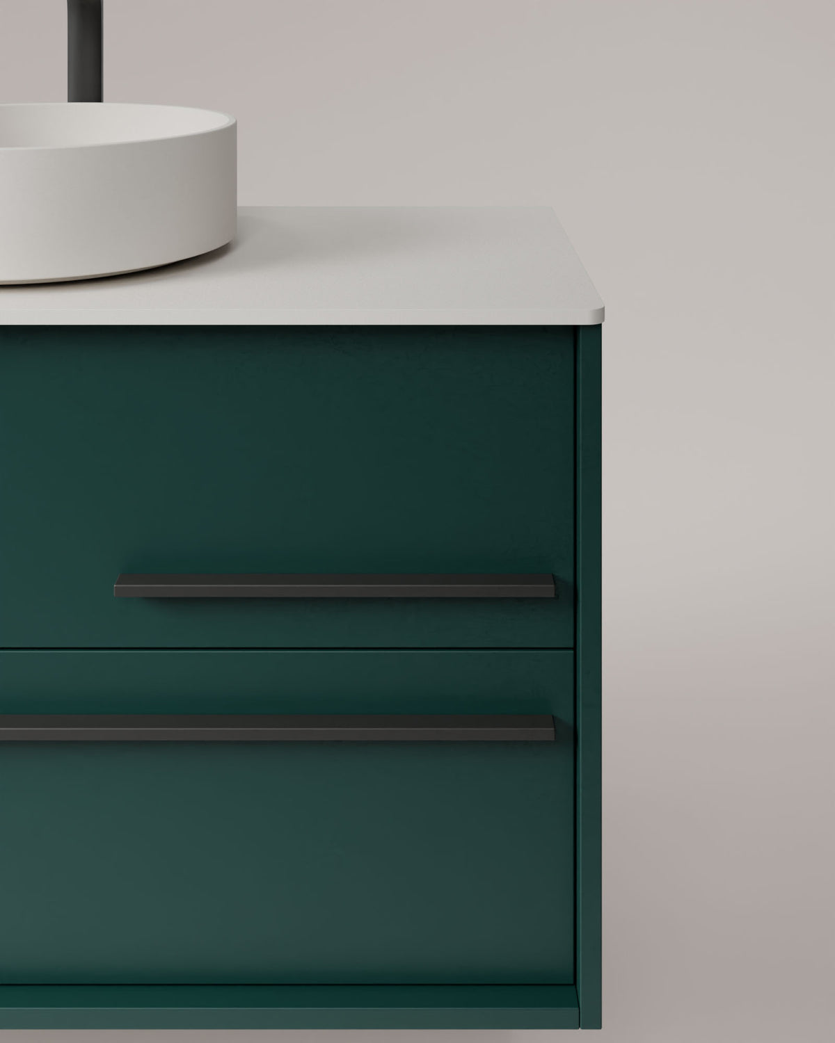 Marel 2 Schubladen Smaragd Graphit – mit Arbeitsplatte Weiß, Detailansicht