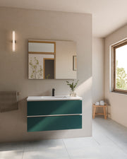 Ronda 2 cajones esmeralda blanco – con lavabo integrado Toren Blanco, Faldón 2 cm, con agujero de grifo, vista frontal