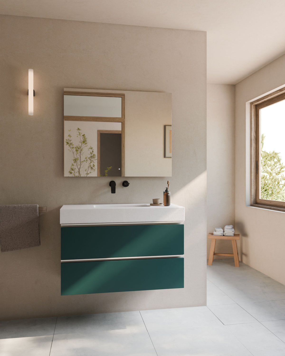 Ronda 2 cajones esmeralda blanco – con lavabo integrado Toren Blanco, Faldón 10 cm, sin agujero de grifo, vista frontal