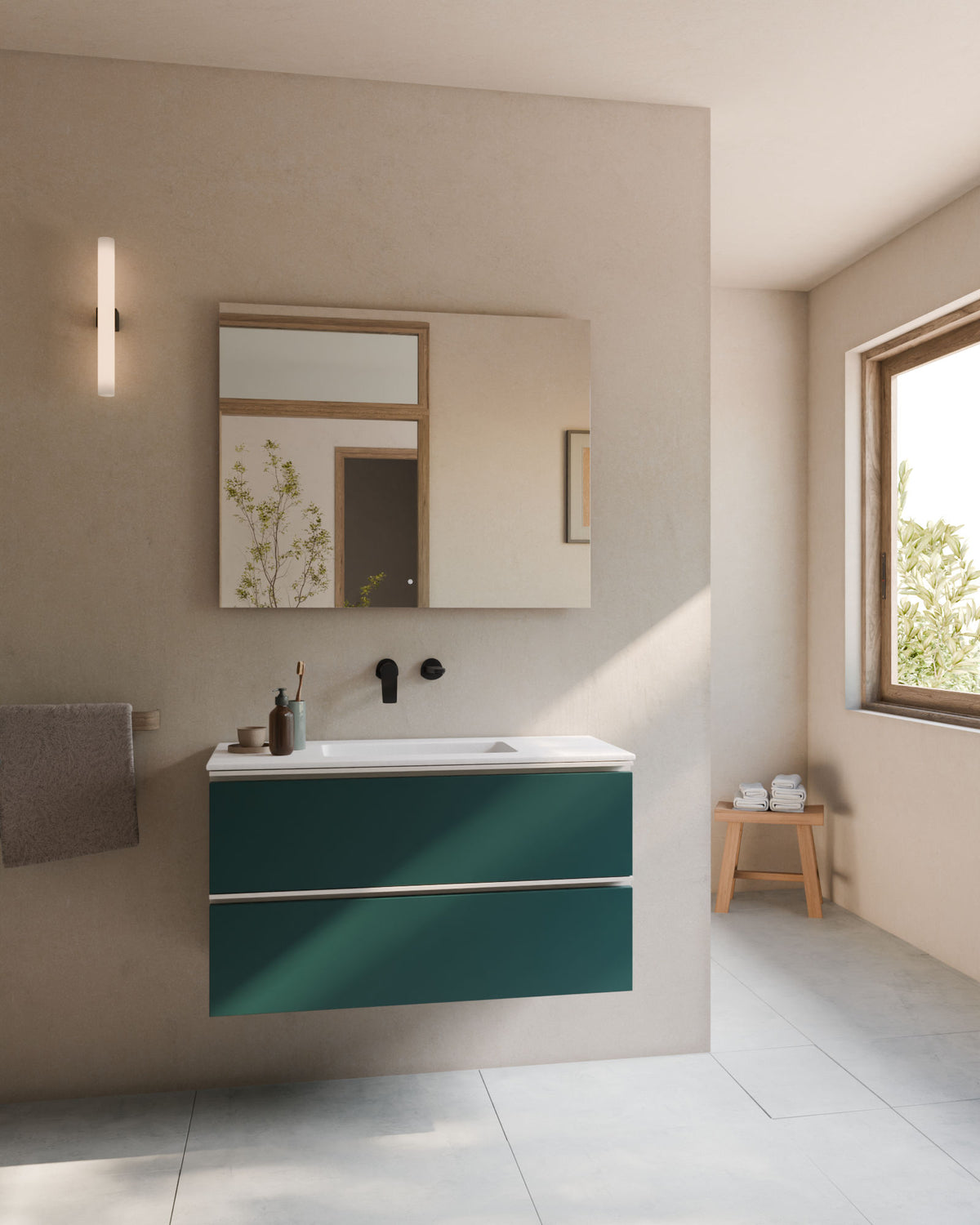 Ronda 2 cajones esmeralda blanco – con lavabo integrado Toren Blanco, Faldón 2 cm, sin agujero de grifo, vista frontal