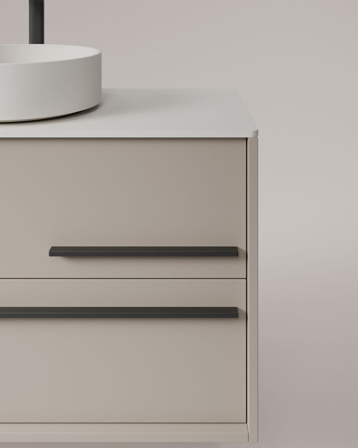Marel 2 Schubladen Taupe Graphit – mit Arbeitsplatte Weiß, Detailansicht