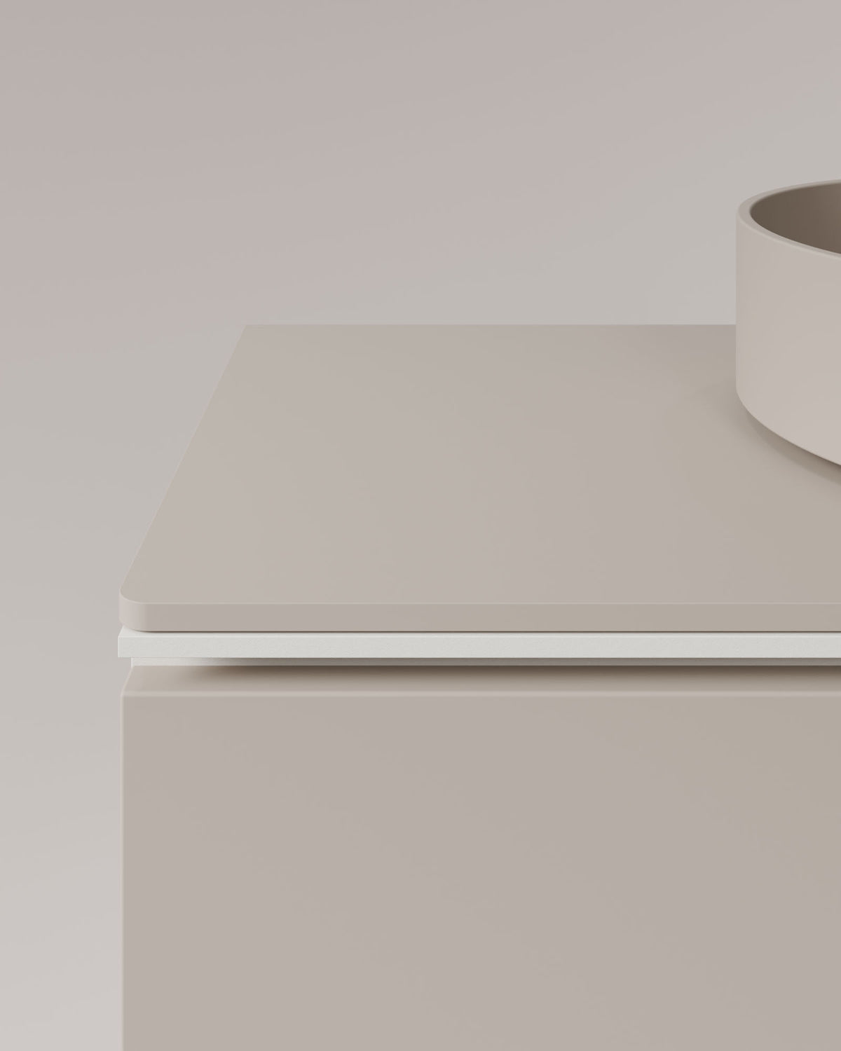 Ronda 2 Schubladen Taupe Weiß – mit Arbeitsplatte Taupe, Detailansicht