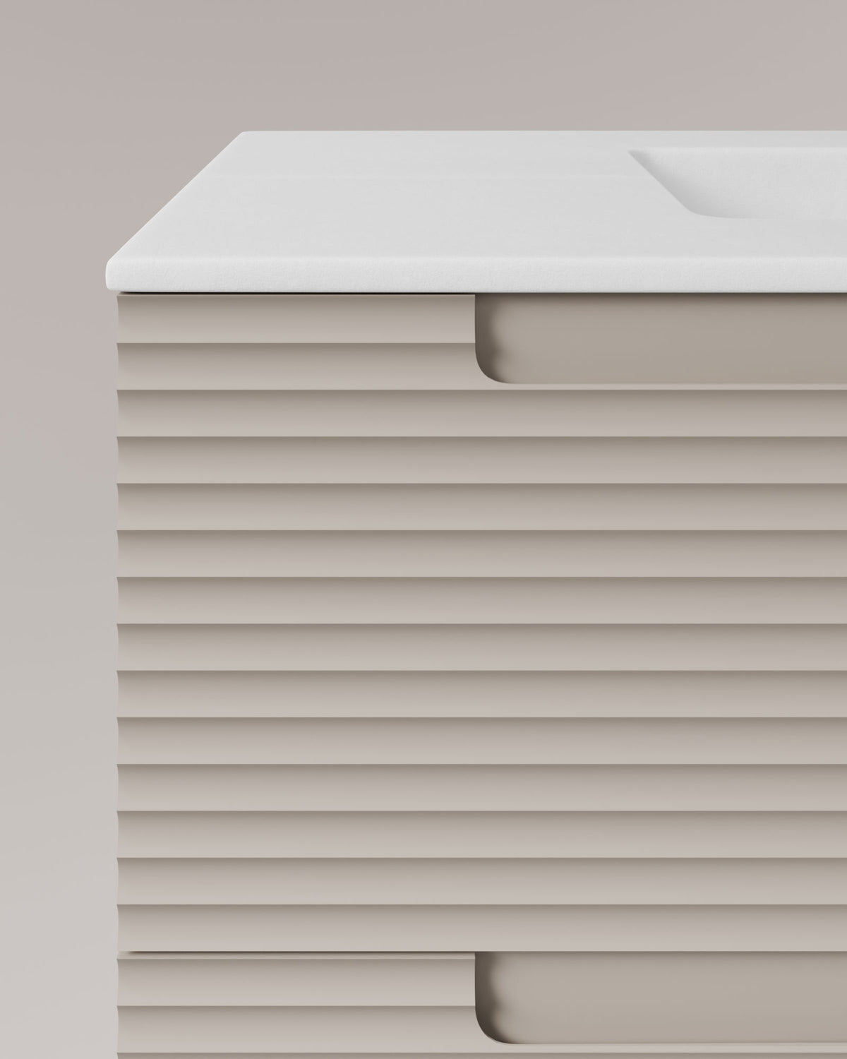 Kairo 2 cajones topo – con lavabo integrado Toren Blanco, Faldón 2 cm, con agujero de grifo, vista de detalle