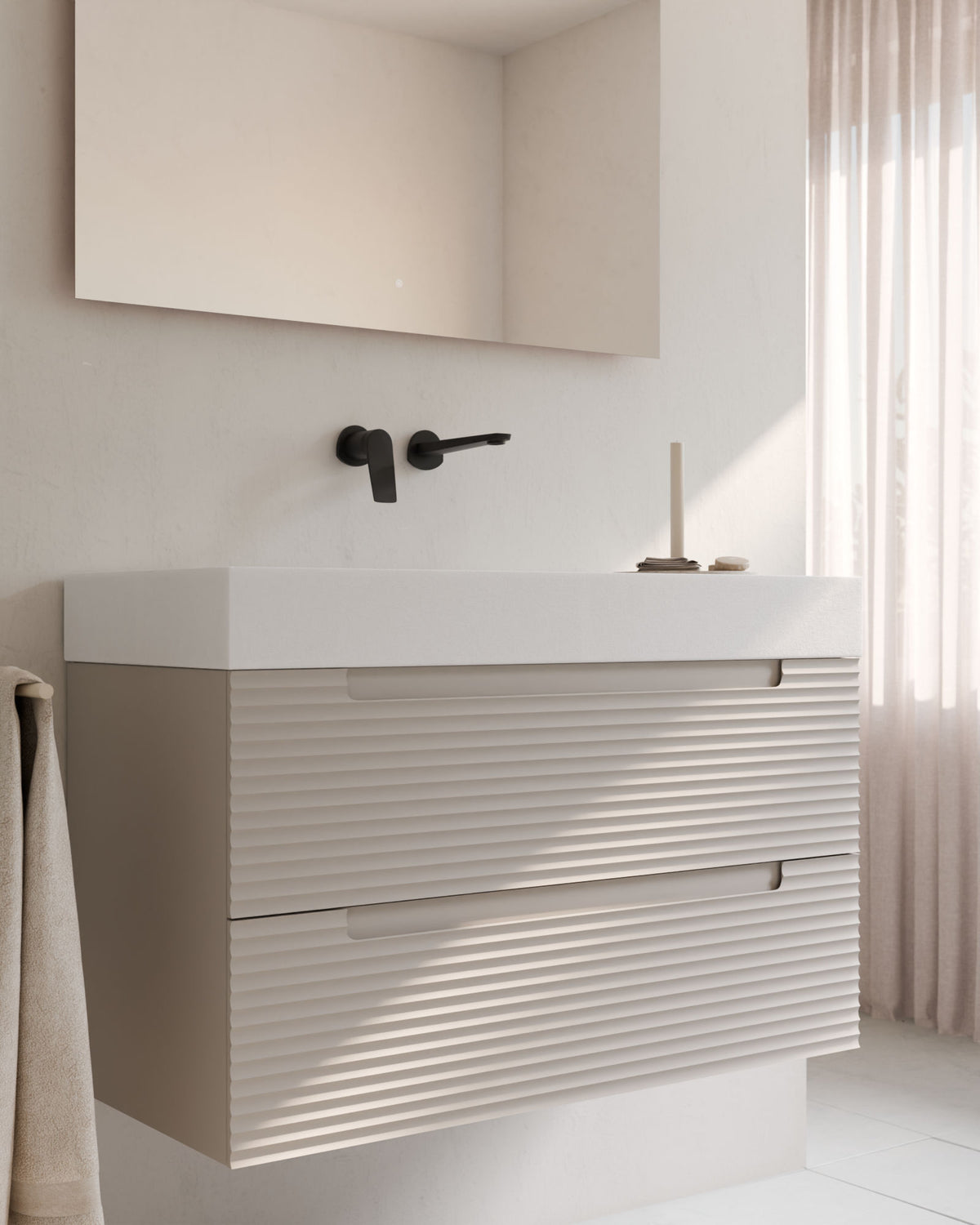 Kairo 2 cajones topo – con lavabo integrado Toren Blanco, Faldón 10 cm, sin agujero de grifo, primer plano