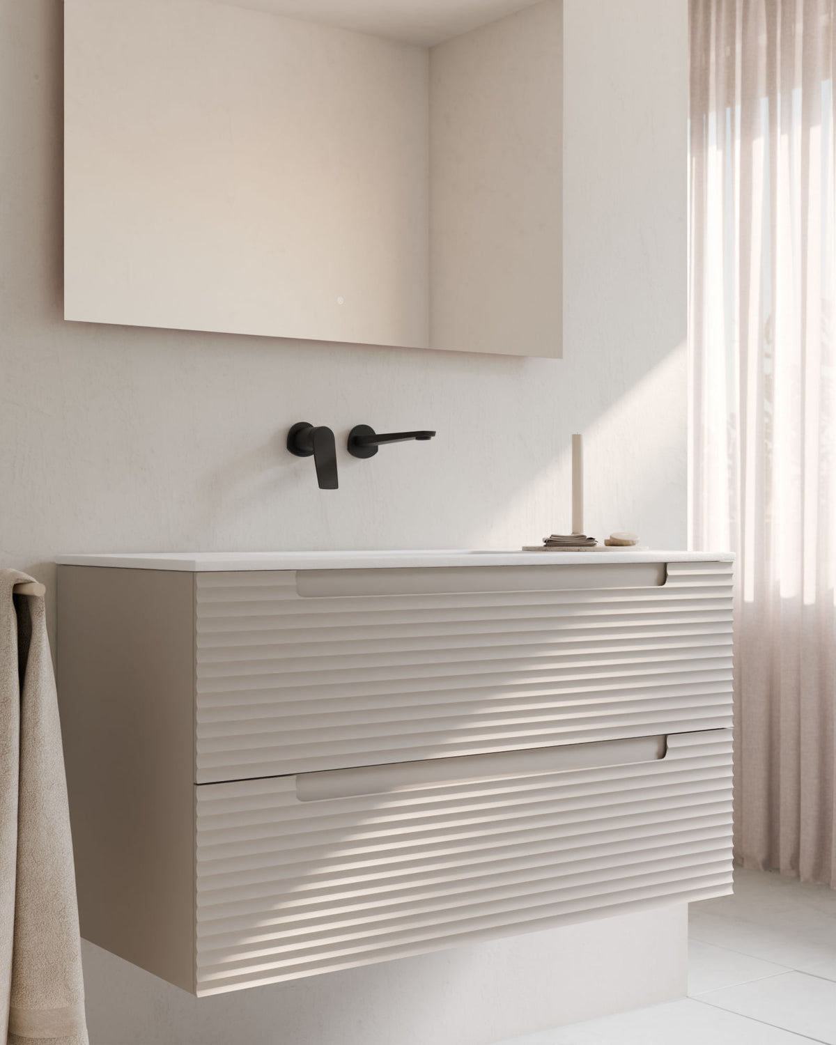 Kairo 2 cajones topo – con lavabo integrado Toren Blanco, Faldón 2 cm, sin agujero de grifo, primer plano