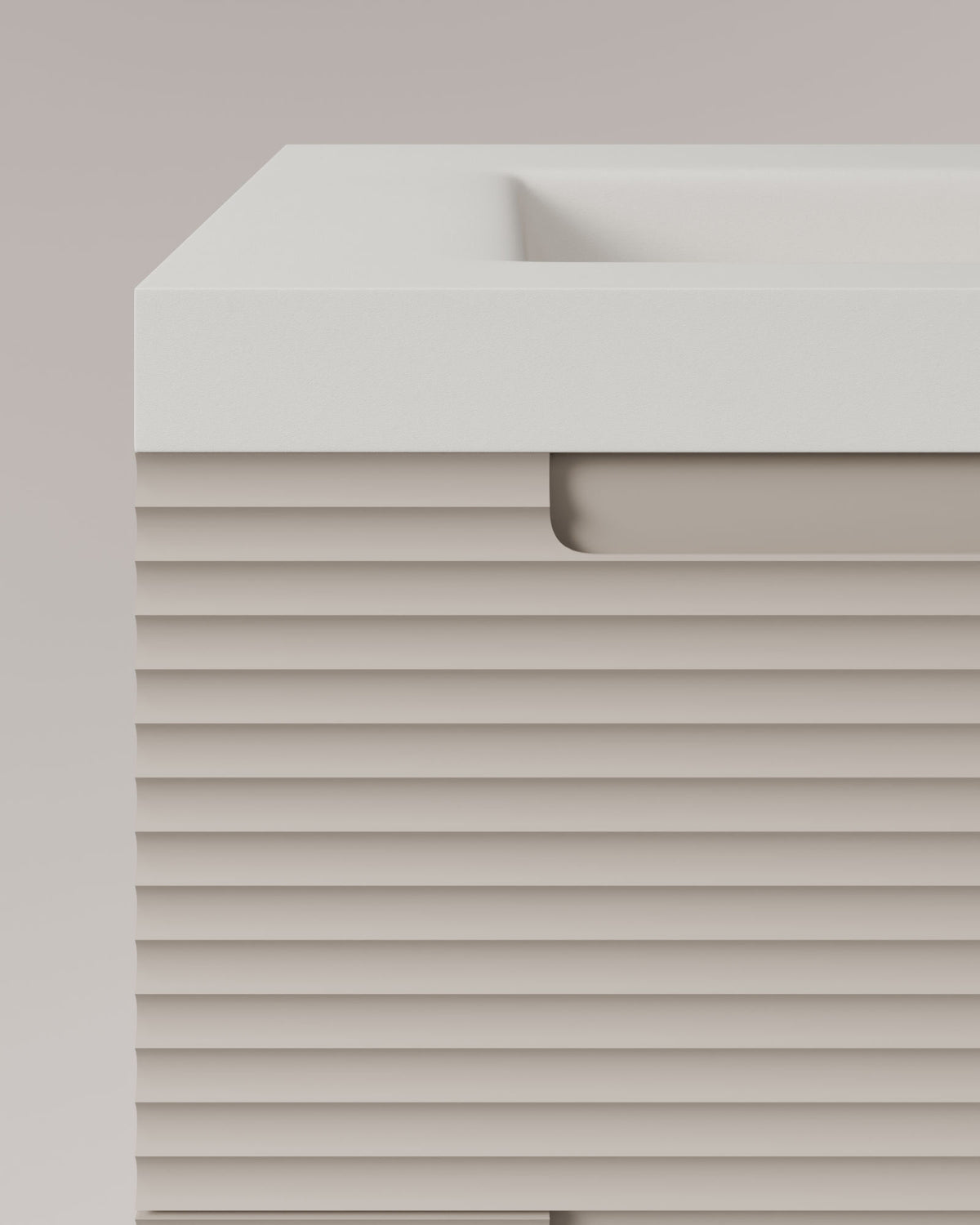 Kairo 2 cajones topo – con lavabo integrado Ardelia Blanco, Faldón 6 cm, con agujero de grifo, vista de detalle