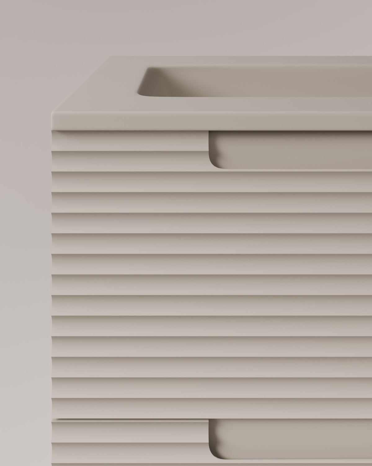 Kairo 2 cajones topo – con lavabo integrado Meira Topo, Faldón 2 cm, sin agujero de grifo, vista de detalle