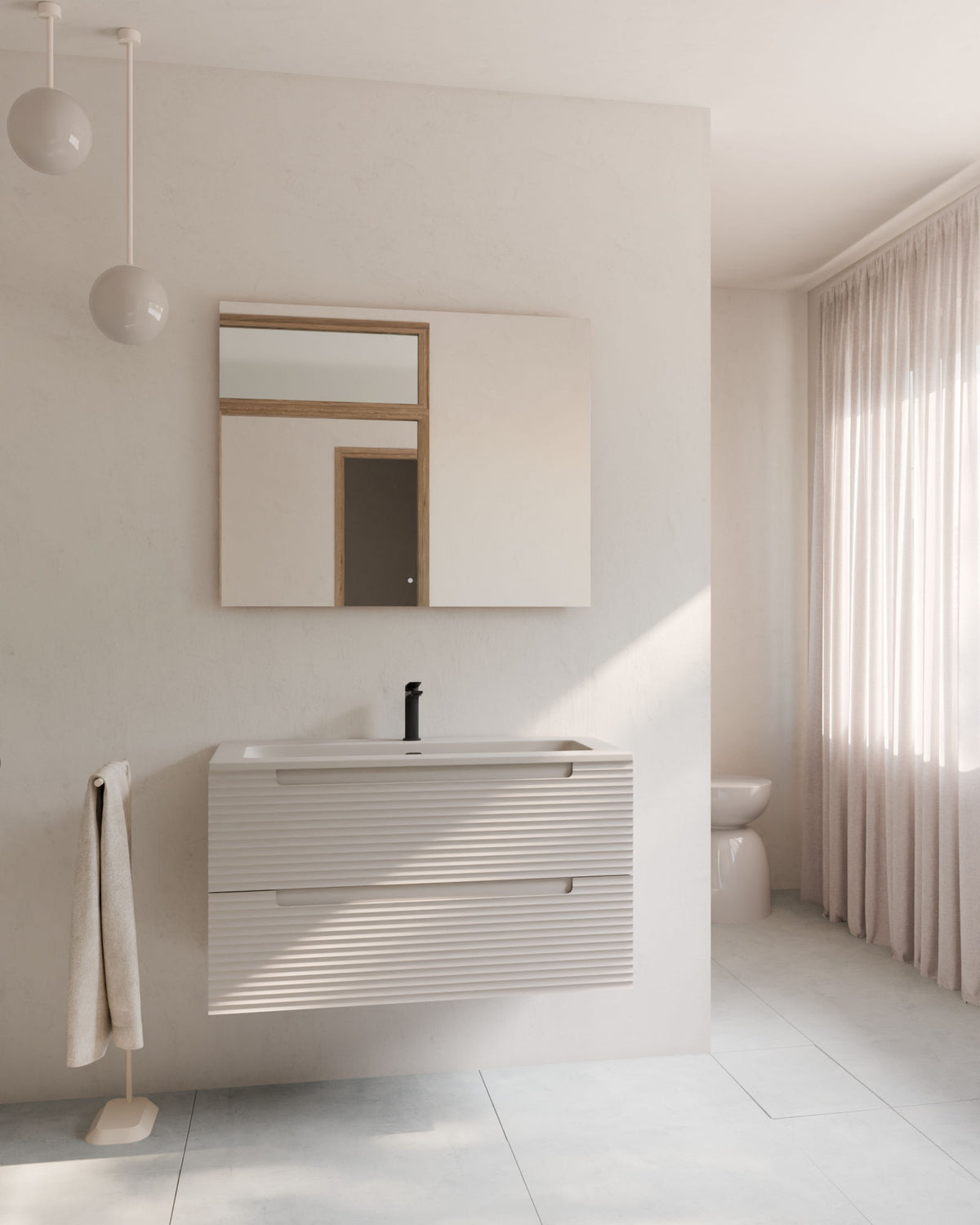 Kairo 2 cajones topo – con lavabo integrado Meira Topo, Faldón 2 cm, con agujero de grifo, vista frontal