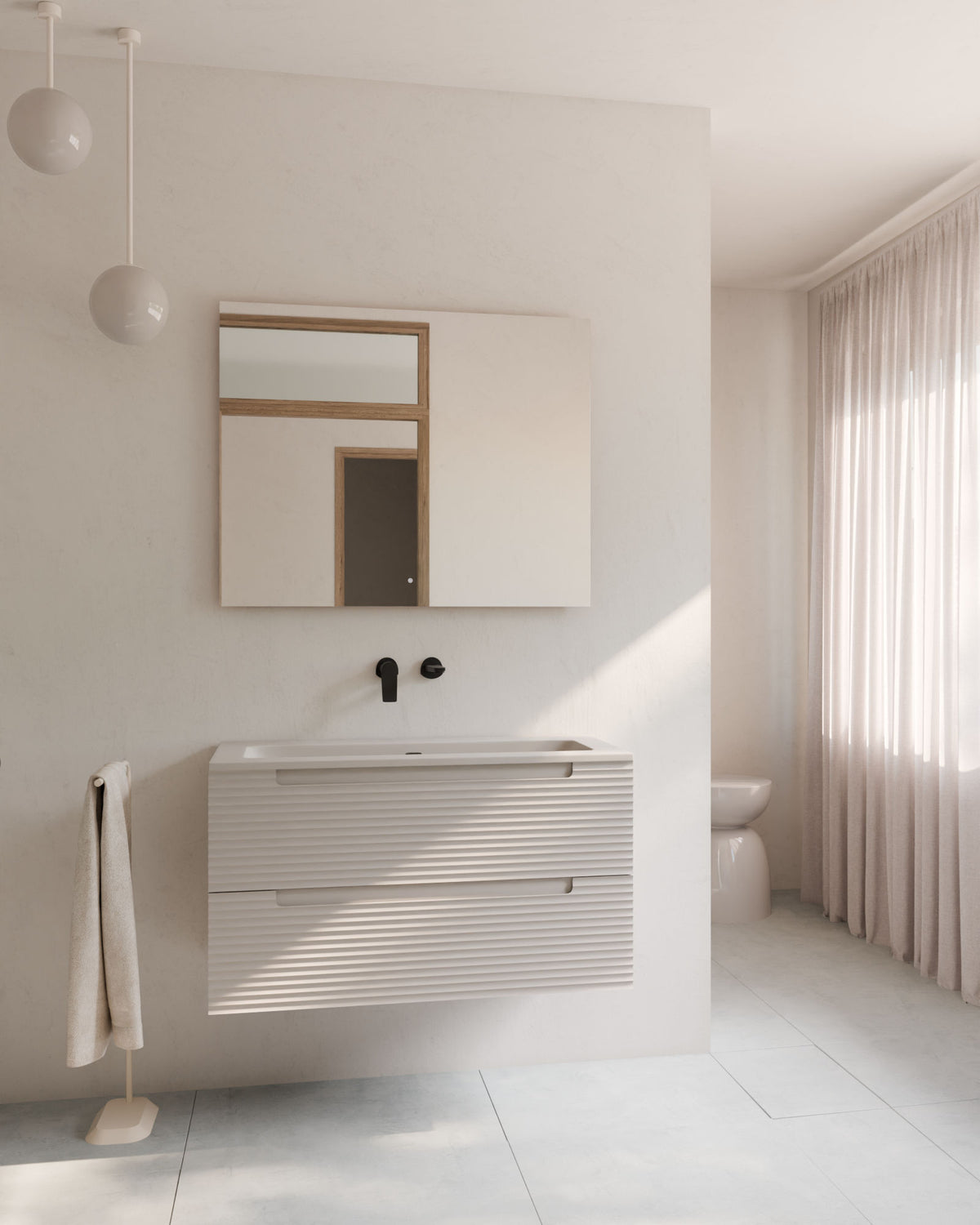Kairo 2 cajones topo – con lavabo integrado Meira Topo, Faldón 2 cm, sin agujero de grifo, vista frontal