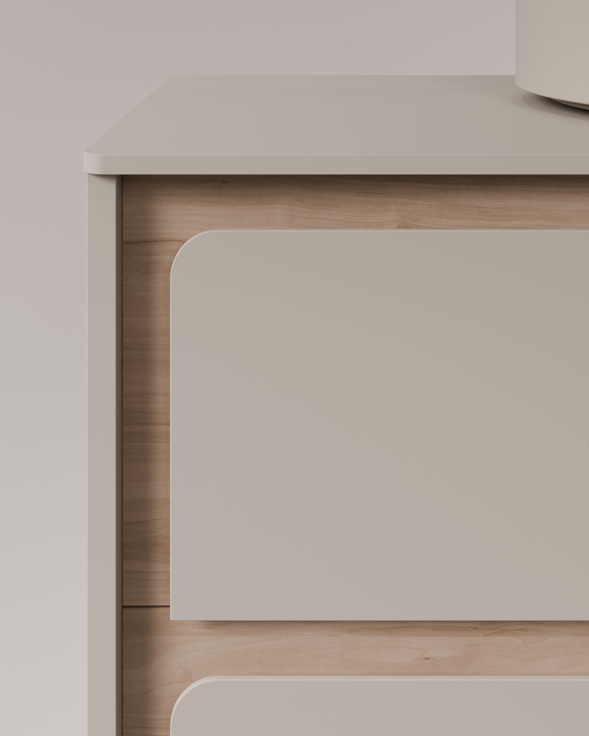 Cyra 2 Schubladen Taupe Eiche Elfenbein – mit Arbeitsplatte Taupe, Detailansicht