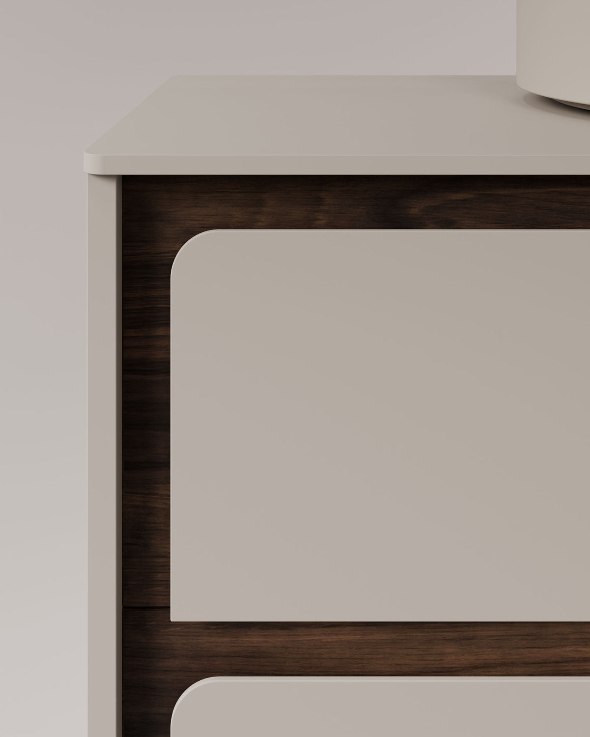 Cyra 2 tiroirs Taupe Noyer – avec plan de travail Taupe, vue de détail