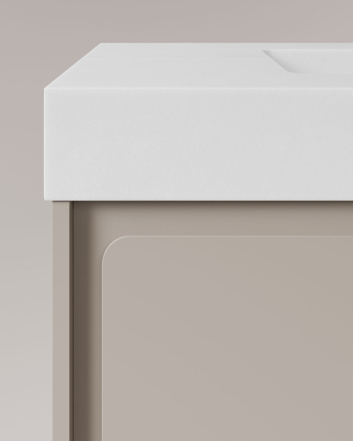 Cyra 2 Schubladen Taupe Taupe – mit Möbelwaschtisch Toren Weiß, Schürze 10 cm, mit Hahnloch, Detailansicht