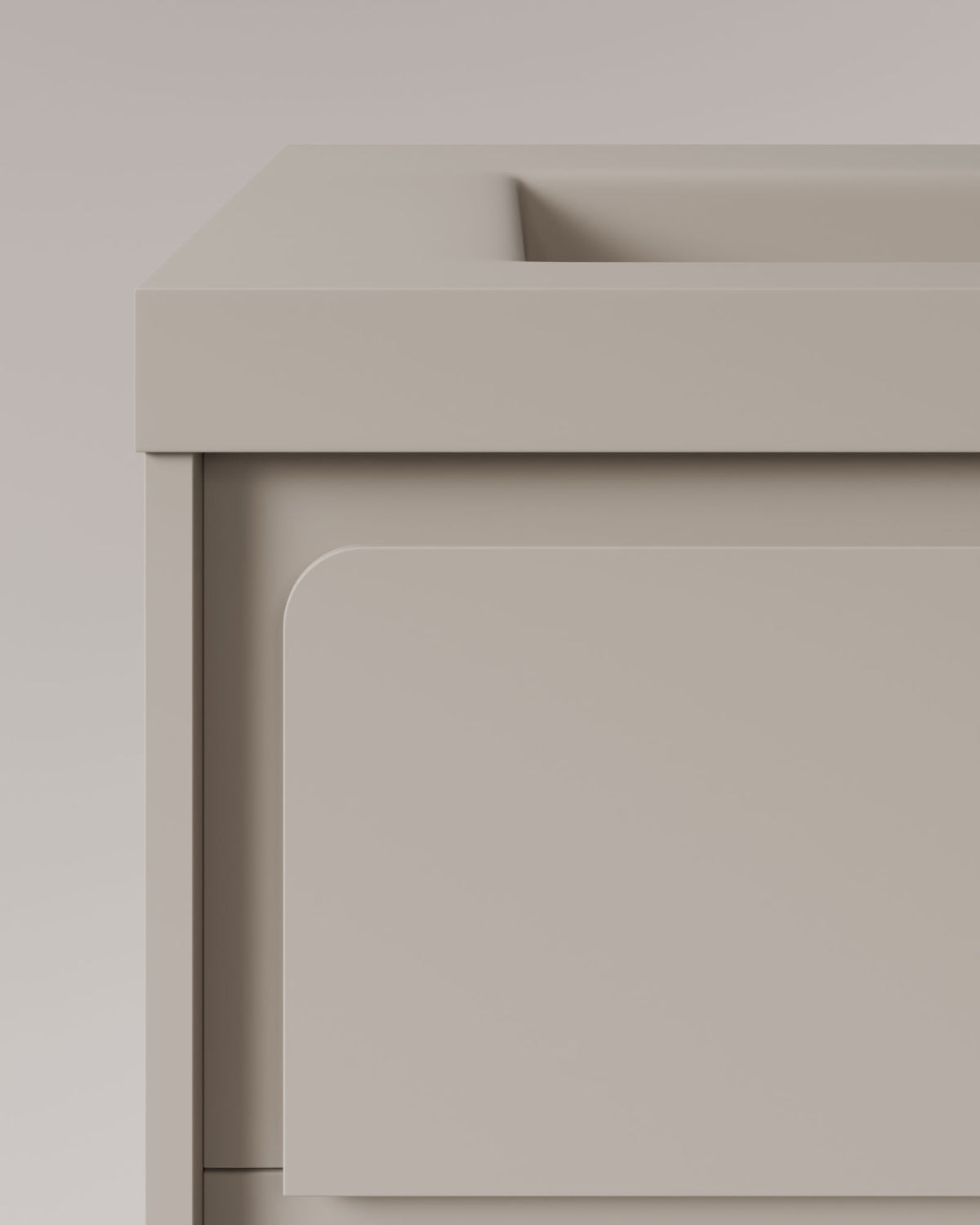 Cyra 2 Schubladen Taupe Taupe – mit Möbelwaschtisch Ardelia Taupe, Schürze 6 cm, mit Hahnloch, Detailansicht
