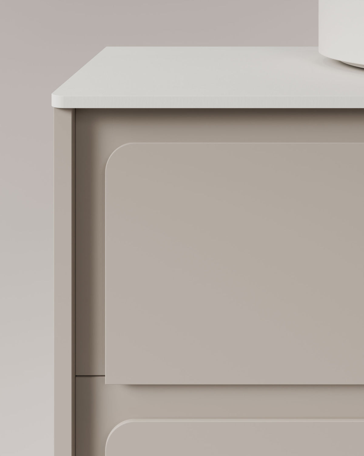 Cyra 2 Schubladen Taupe Taupe – mit Arbeitsplatte Weiß, Detailansicht
