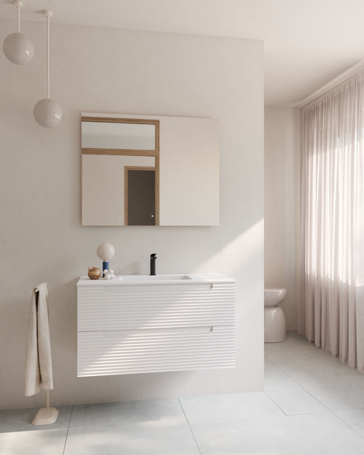 Kairo 2 cajones blanco – con lavabo integrado Toren Blanco, Faldón 2 cm, con agujero de grifo, vista frontal