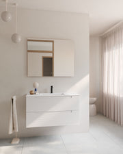 Kairo 2 cajones blanco – con lavabo integrado Toren Blanco, Faldón 2 cm, con agujero de grifo, vista frontal