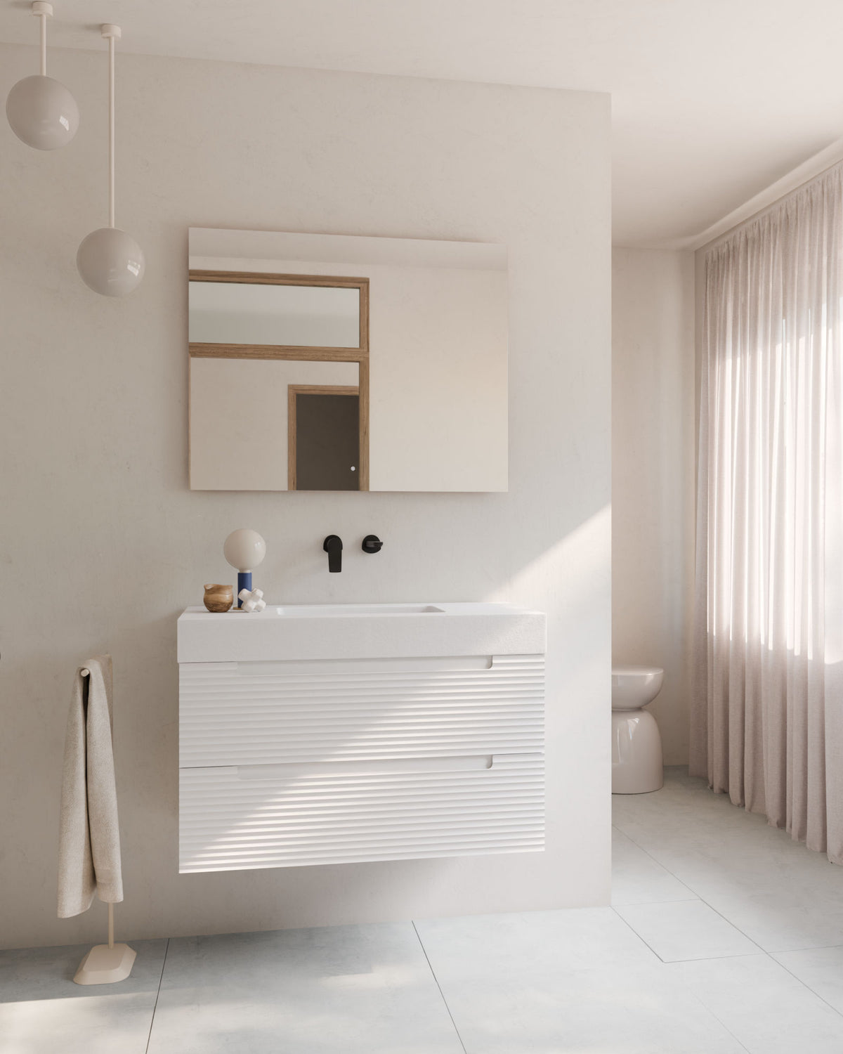 Kairo 2 cajones blanco – con lavabo integrado Toren Blanco, Faldón 10 cm, sin agujero de grifo, vista frontal