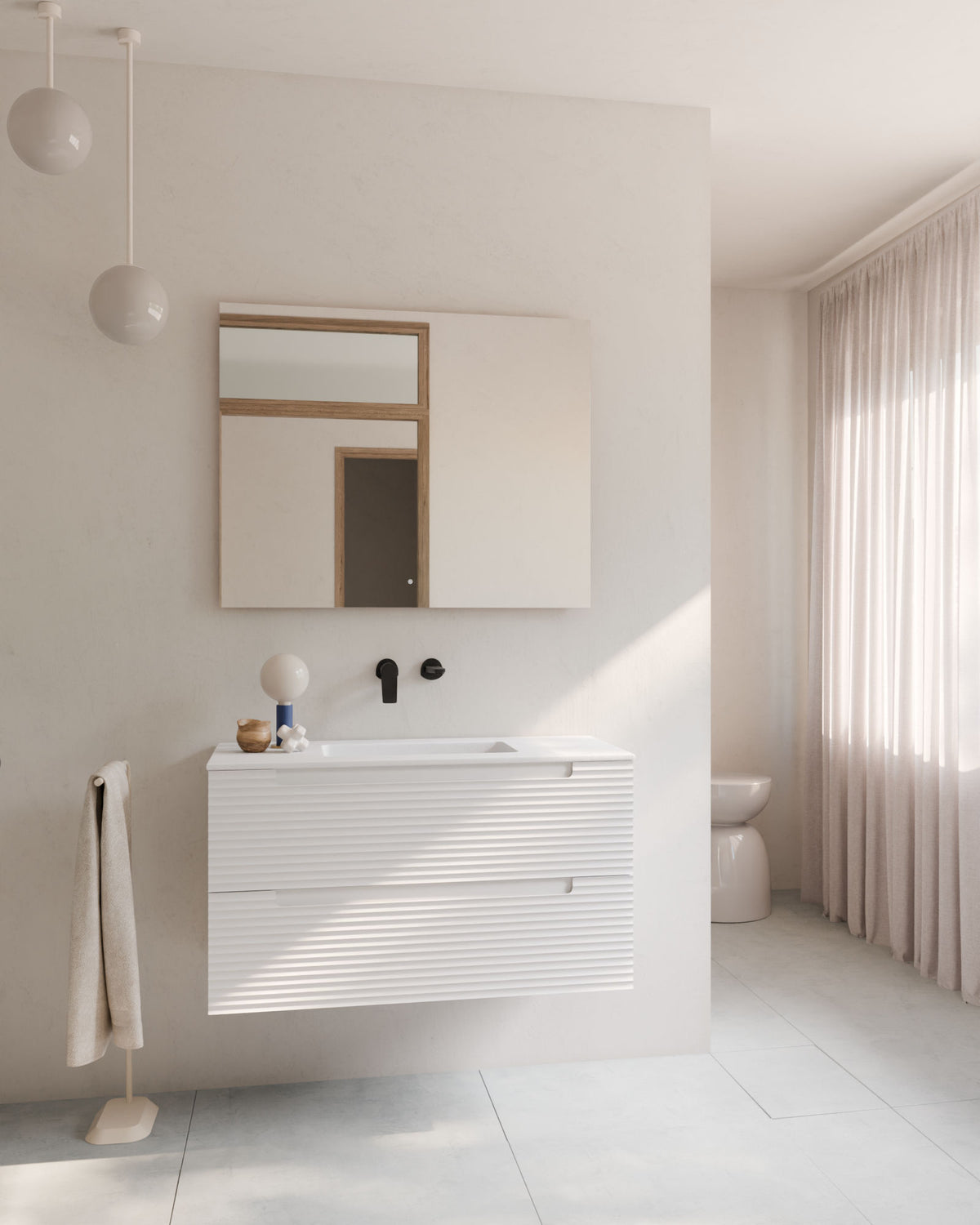 Kairo 2 cajones blanco – con lavabo integrado Toren Blanco, Faldón 2 cm, sin agujero de grifo, vista frontal
