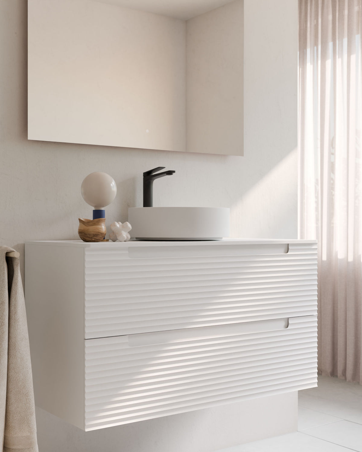 Kairo 2 cajones blanco – con encimera Blanco, primer plano